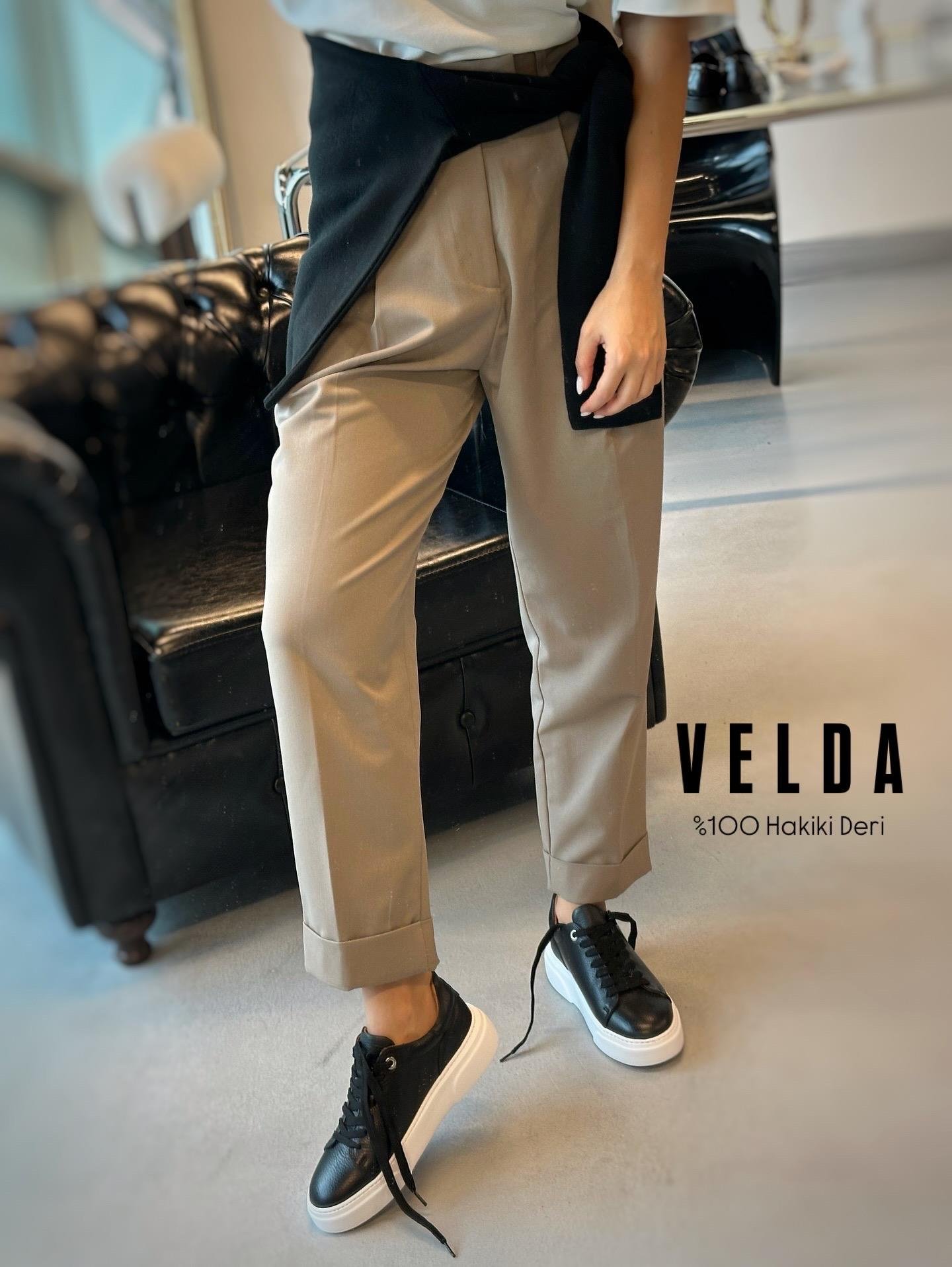 ZUUMSNEAKERVelda % 100 Hakiki Deri Bağcıklı Sneaker - Siyah Deri