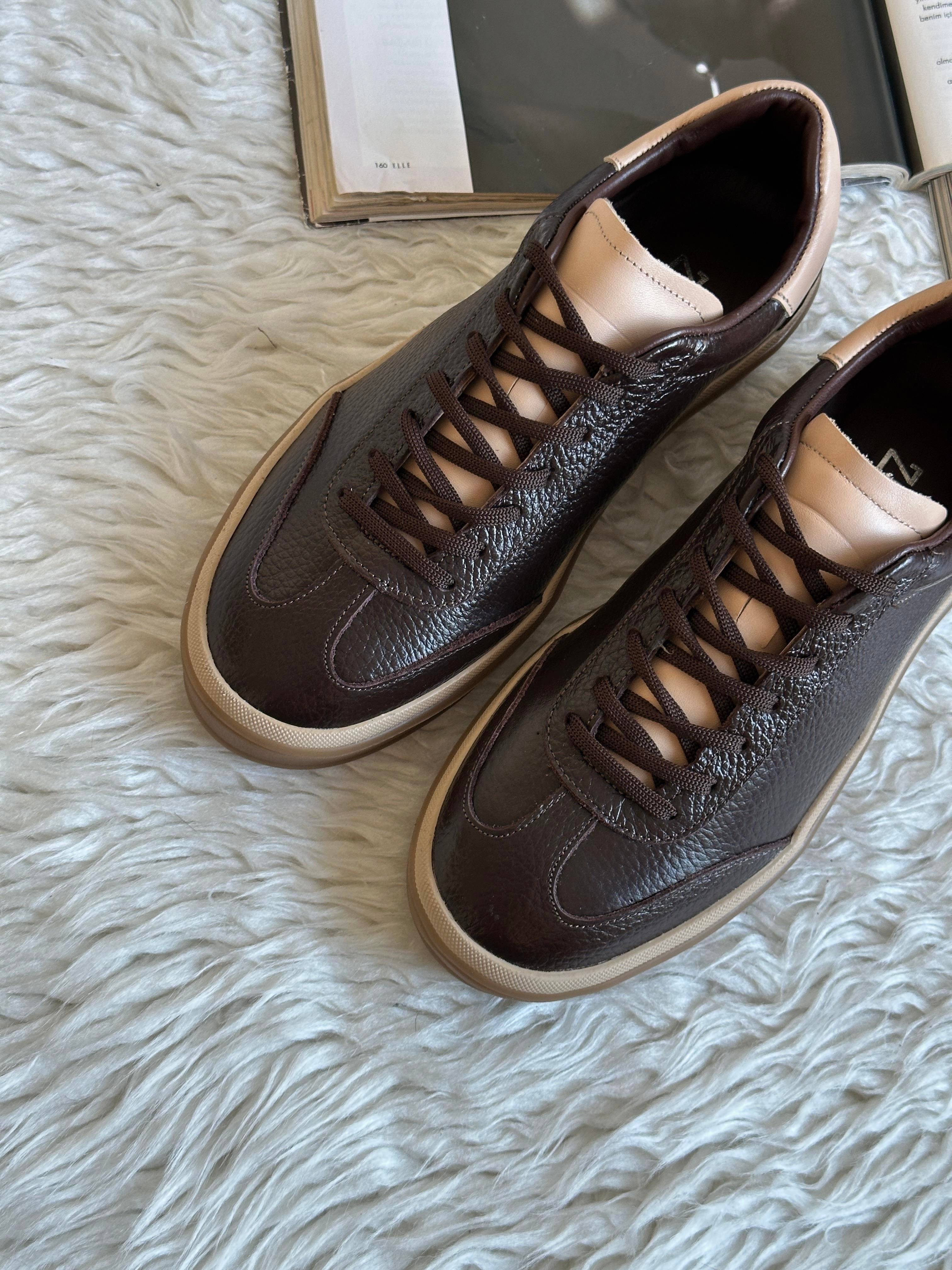 ZUUMSNEAKERVerona İç-Dış % 100 Hakiki Deri Kadın Sneaker - Kahve Deri & Ten Deri