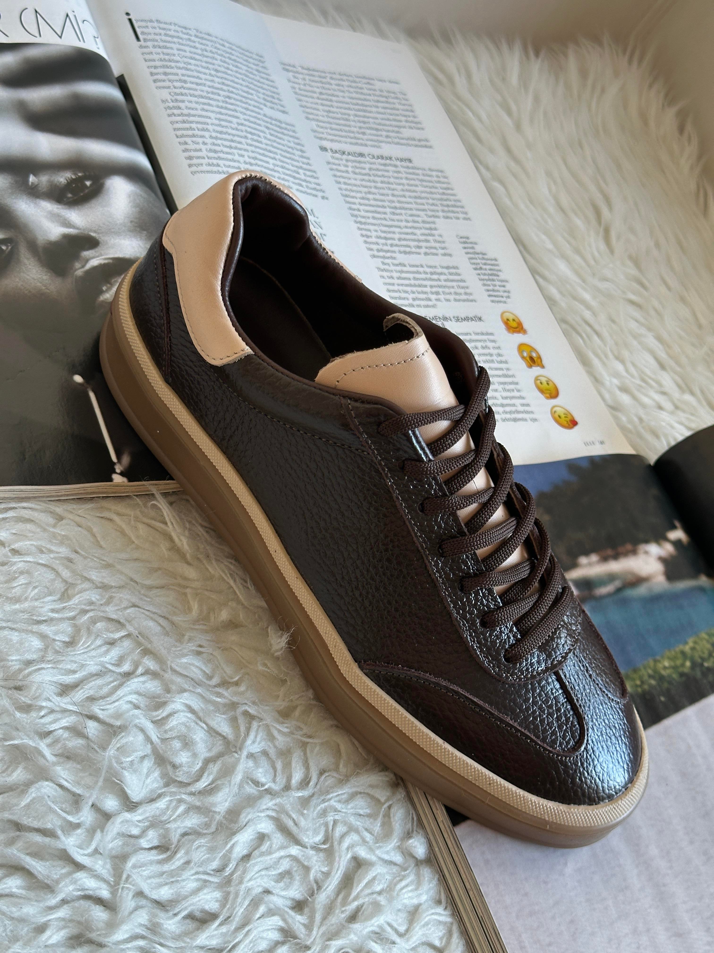 ZUUMSNEAKERVerona İç-Dış % 100 Hakiki Deri Kadın Sneaker - Kahve Deri & Ten Deri