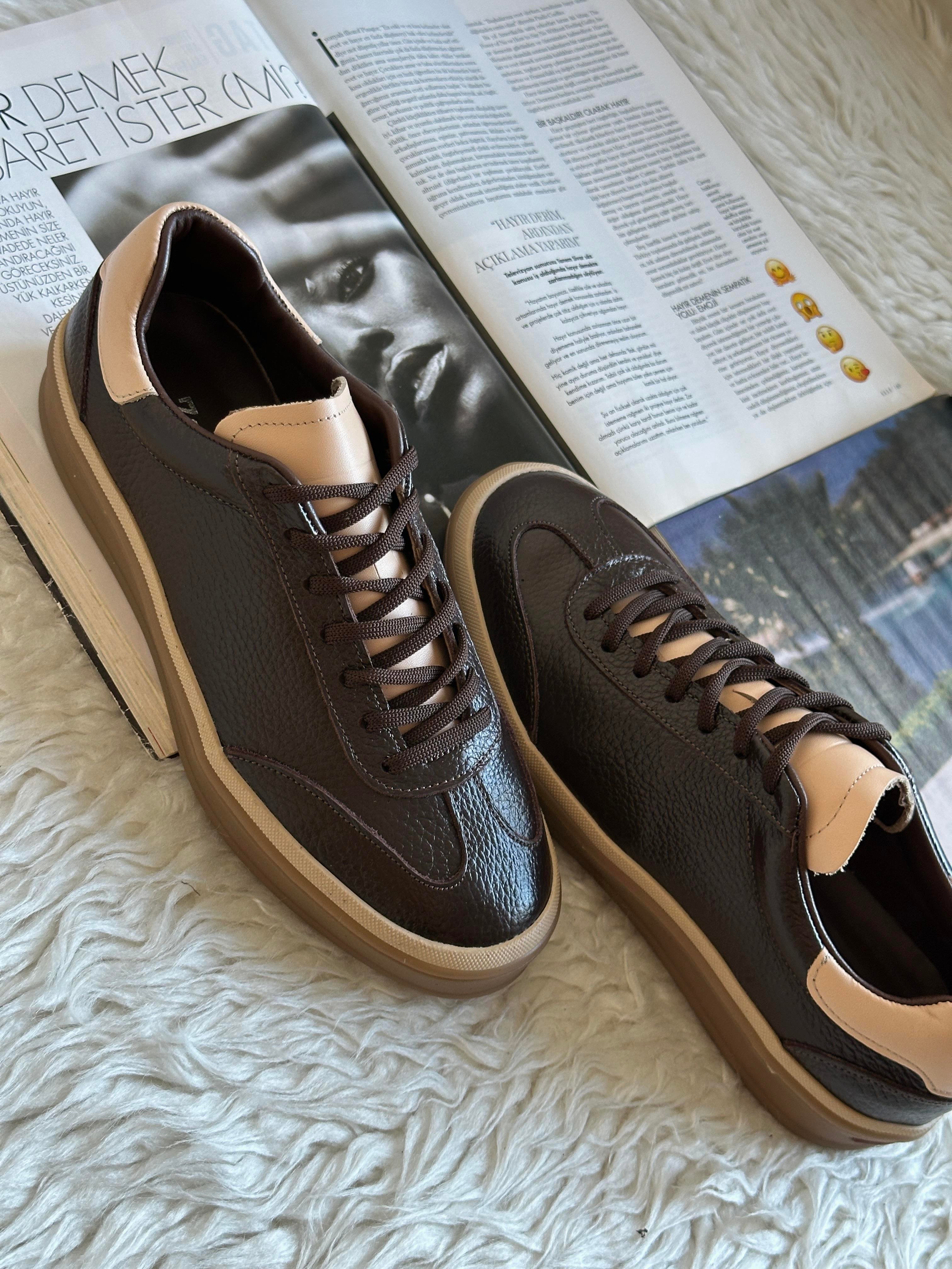 ZUUMSNEAKERVerona İç-Dış % 100 Hakiki Deri Kadın Sneaker - Kahve Deri & Ten Deri