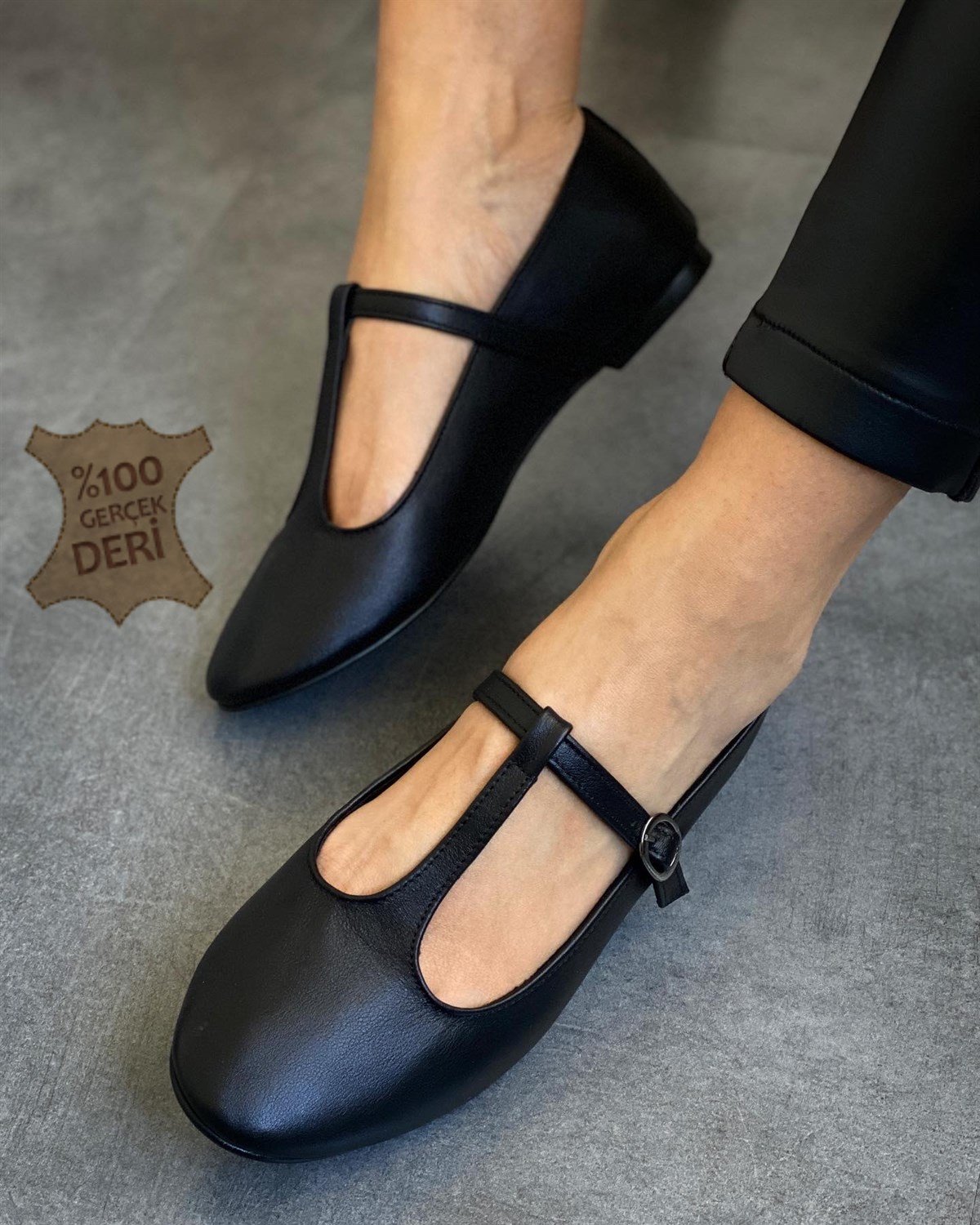 ZUUMBabet & EspadrilVeta  % 100 Gerçek Deri Kadın Babet - Siyah Deri