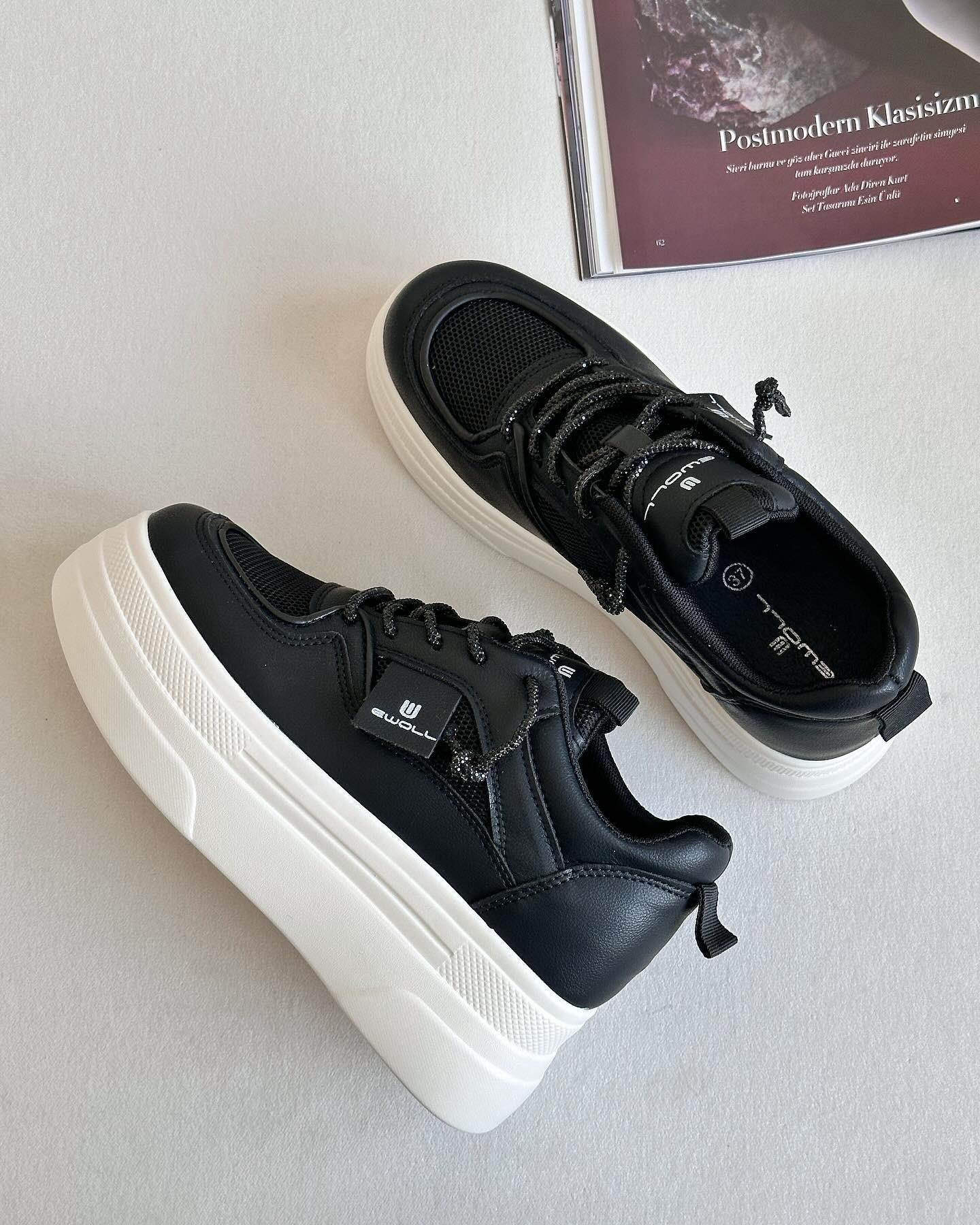 ZUUMSNEAKERWoly İçten Gizli Topuklu Kalın Taban Kadın Sneaker - Siyah
