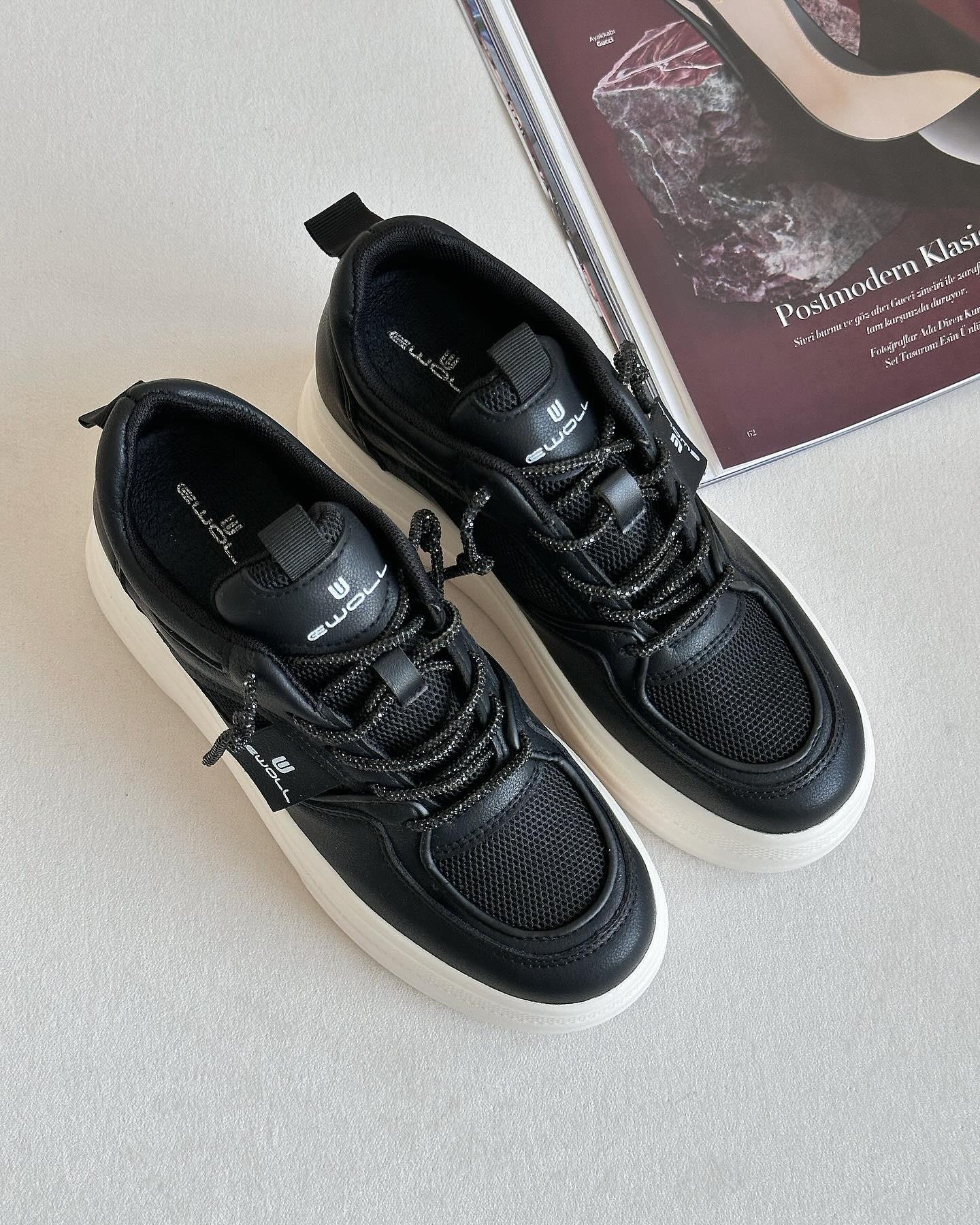 ZUUMSNEAKERWoly İçten Gizli Topuklu Kalın Taban Kadın Sneaker - Siyah
