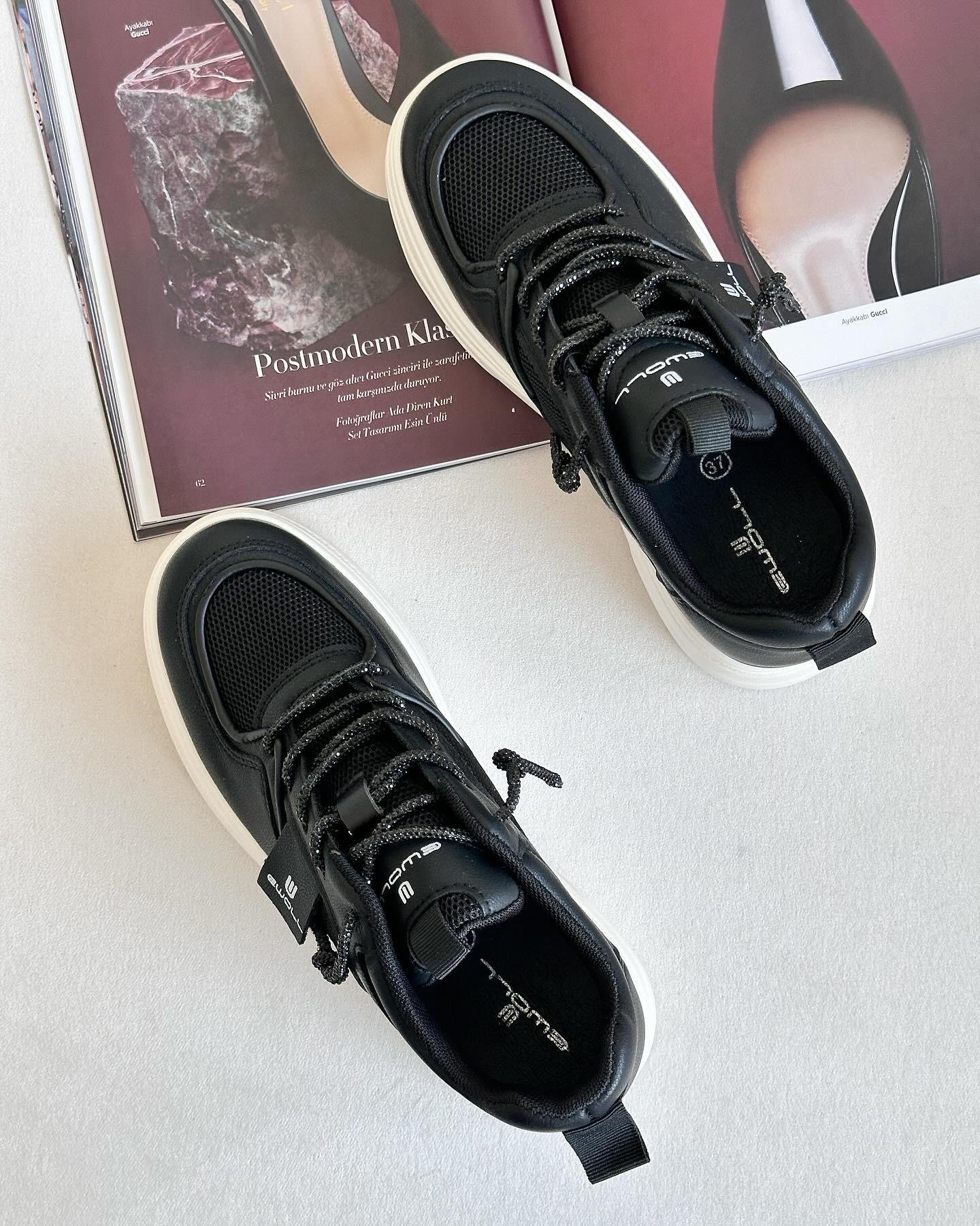 ZUUMSNEAKERWoly İçten Gizli Topuklu Kalın Taban Kadın Sneaker - Siyah