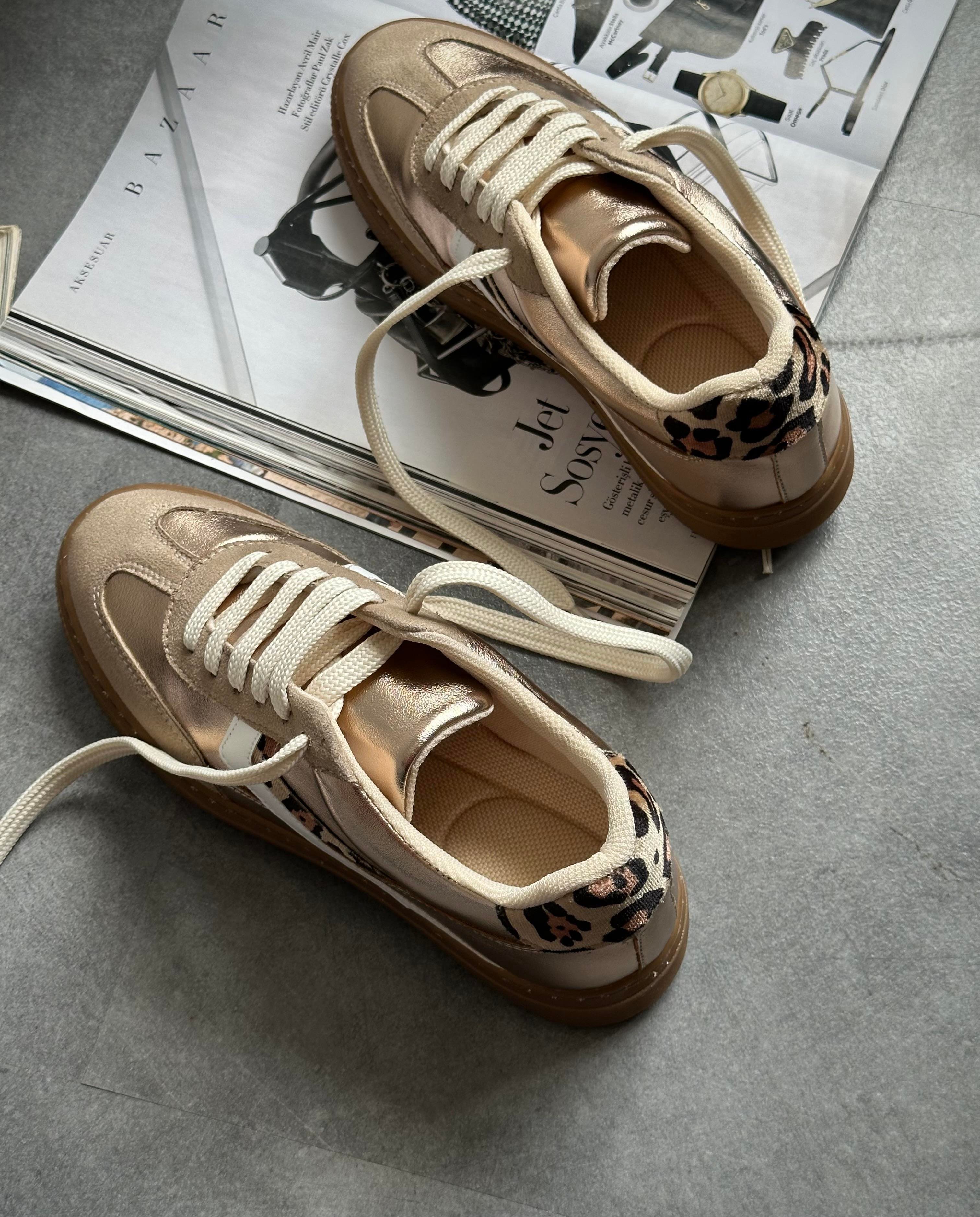 ZUUMSNEAKERZenu Basic Casuel Kadın Ayakkabı - Altın & Leopar