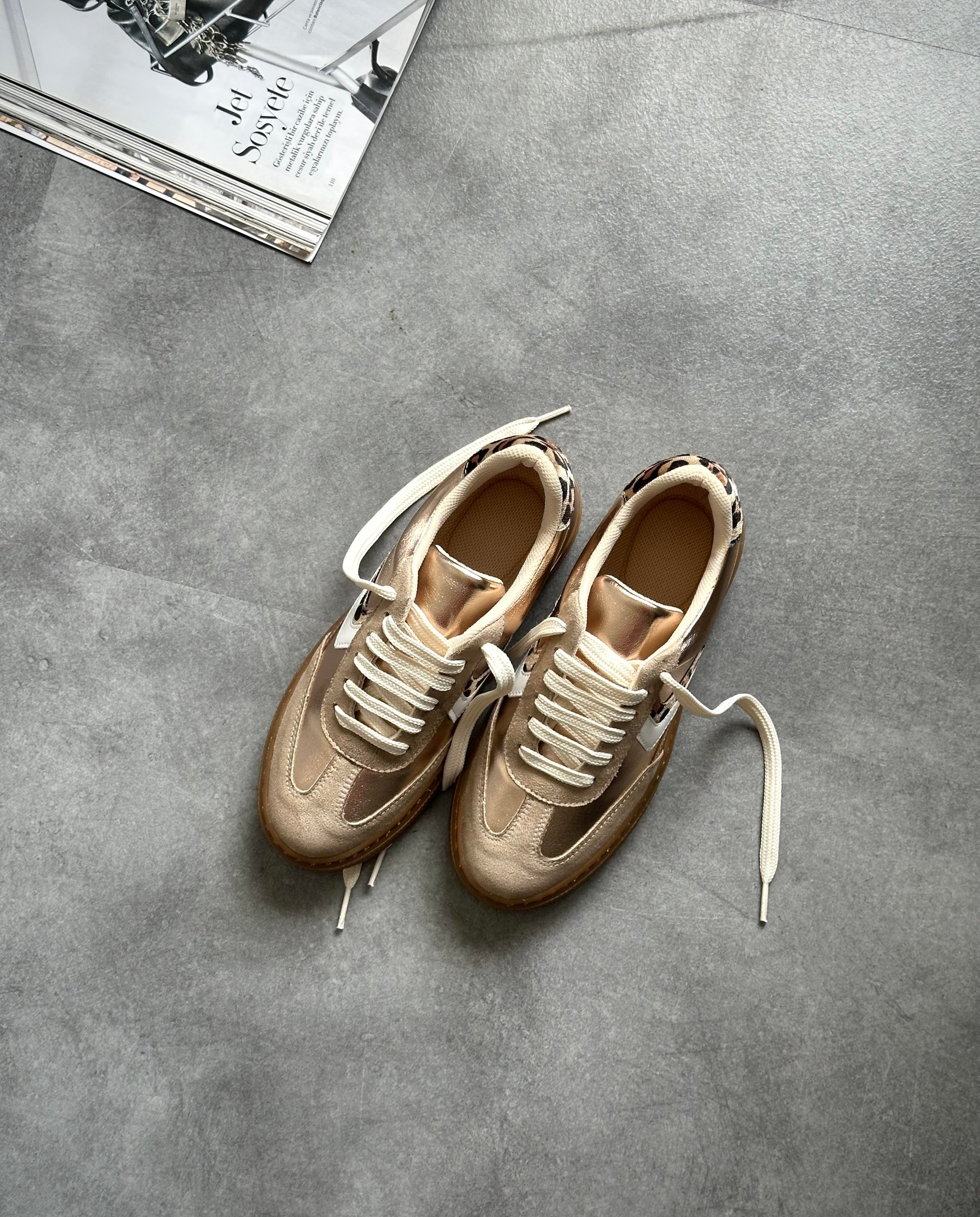 ZUUMSNEAKERZenu Basic Casuel Kadın Ayakkabı - Altın & Leopar