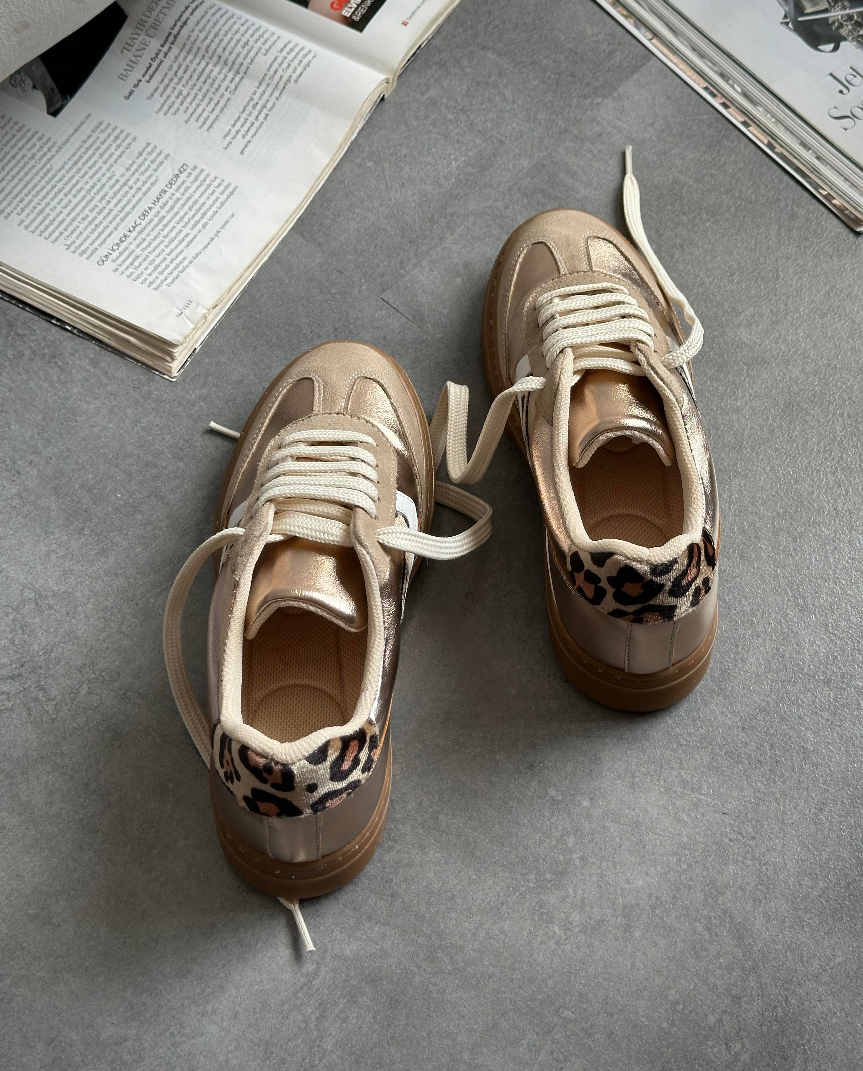 ZUUMSNEAKERZenu Basic Casuel Kadın Ayakkabı - Altın & Leopar