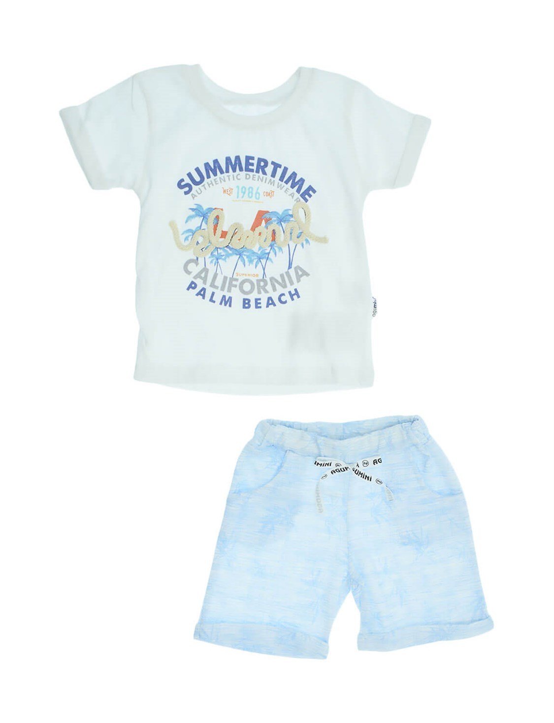 Agumini Baby Erkek Bebek Önü İp Detaylı Penye Takım