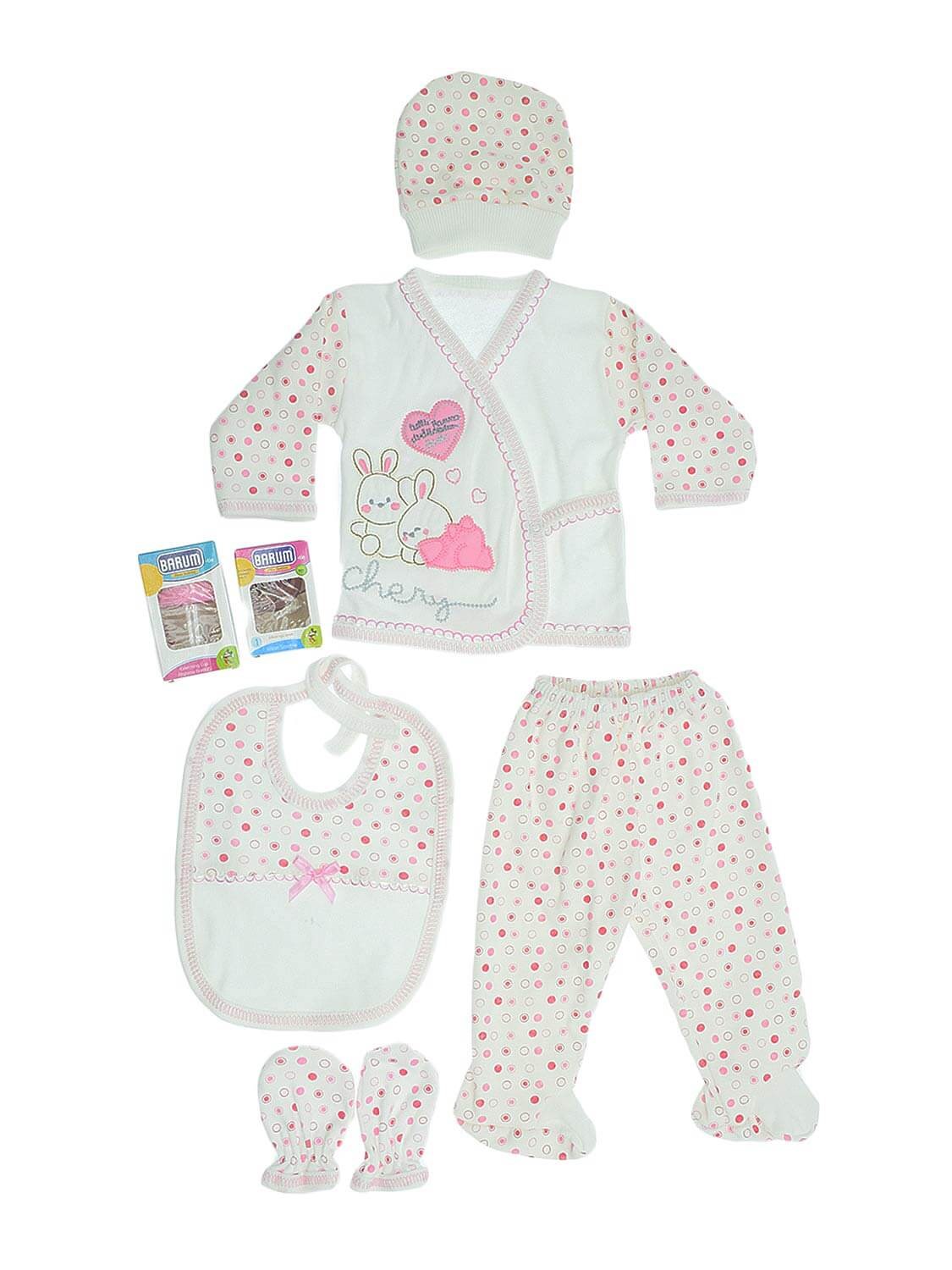 Ana Kuzusu Bombino Tavşan Nakışlı Kız Bebek 7 Parça Yenidoğan Hediye Paketi