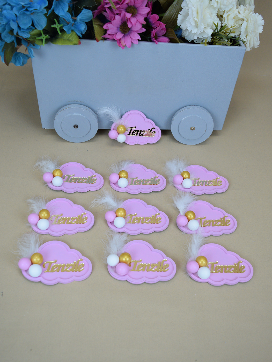 Ana Kuzusu İsme Özel 10 cm Ahşap Bulut Magnet 20 Adet 30BYT4