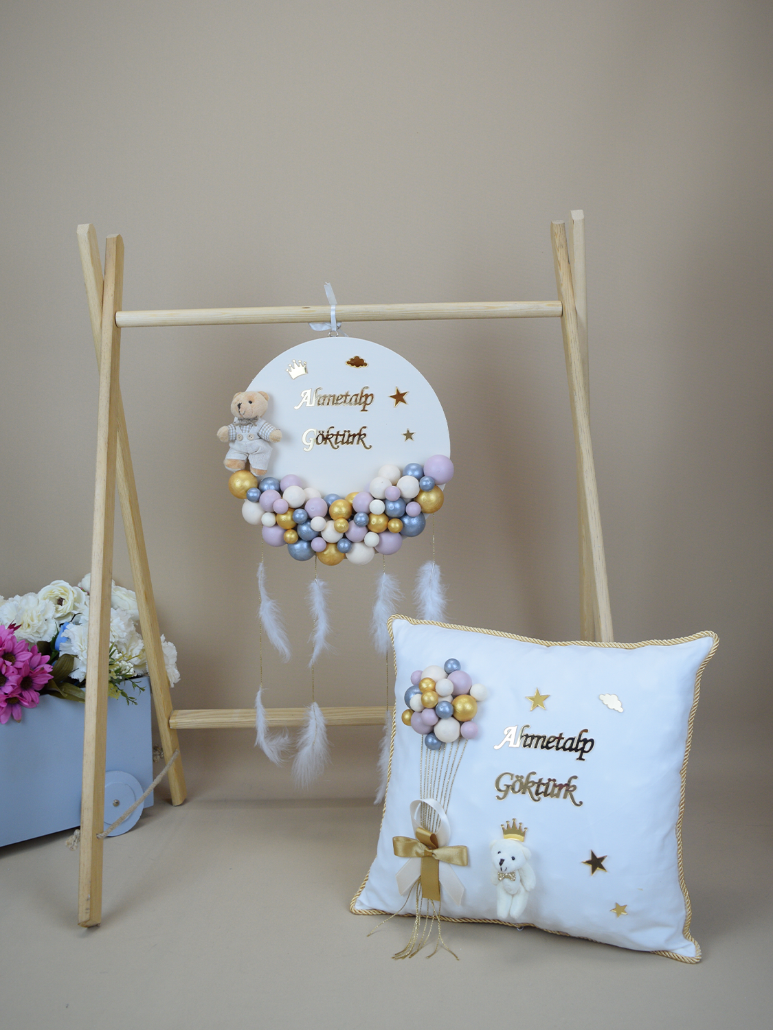 Ana Kuzusu İsme Özel 30 cm Supla Kapı süsü  Pleksi Yastık Seti 02SKY11