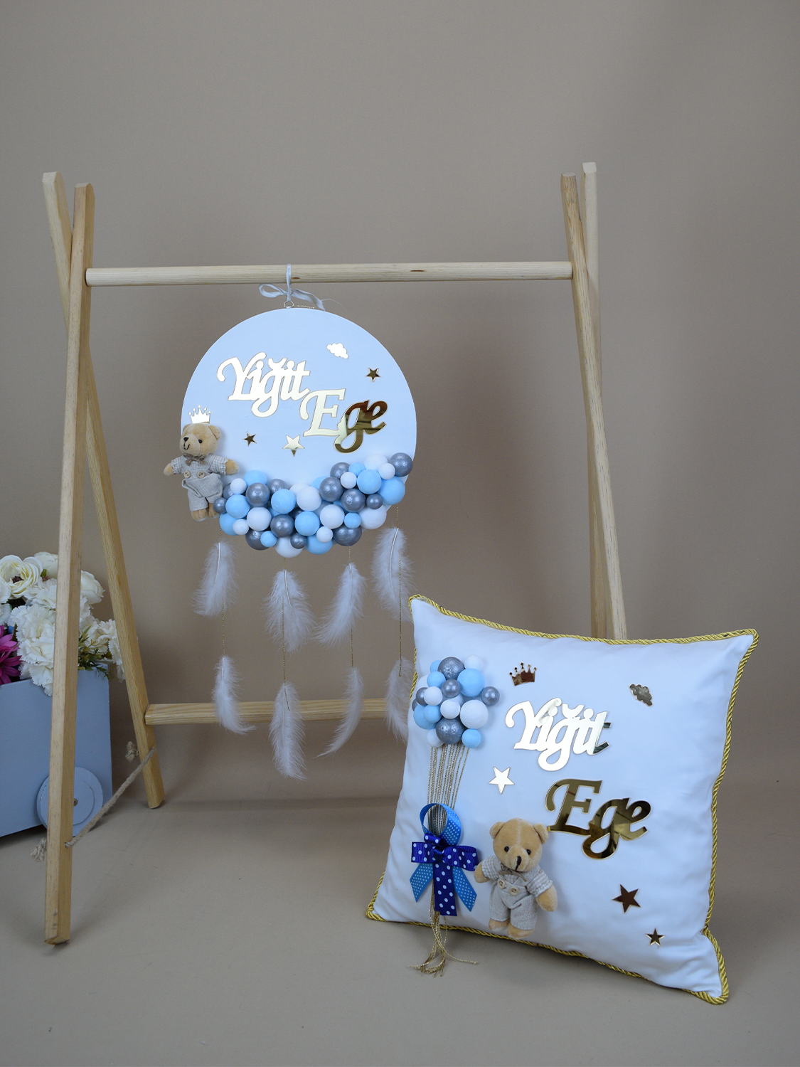 Ana Kuzusu İsme Özel 30 cm Supla Kapı süsü  Pleksi Yastık Seti 02SKY13