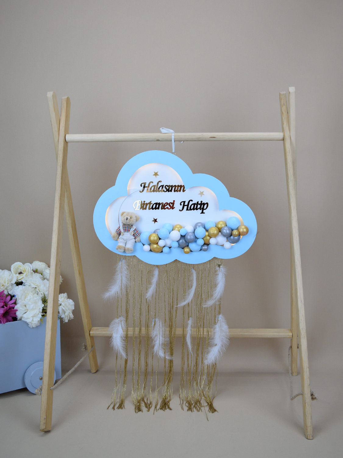 Ana Kuzusu İsme Özel Ahşap Bulut Kapı Süsü Püsküllü 45 Cm 1KPM58