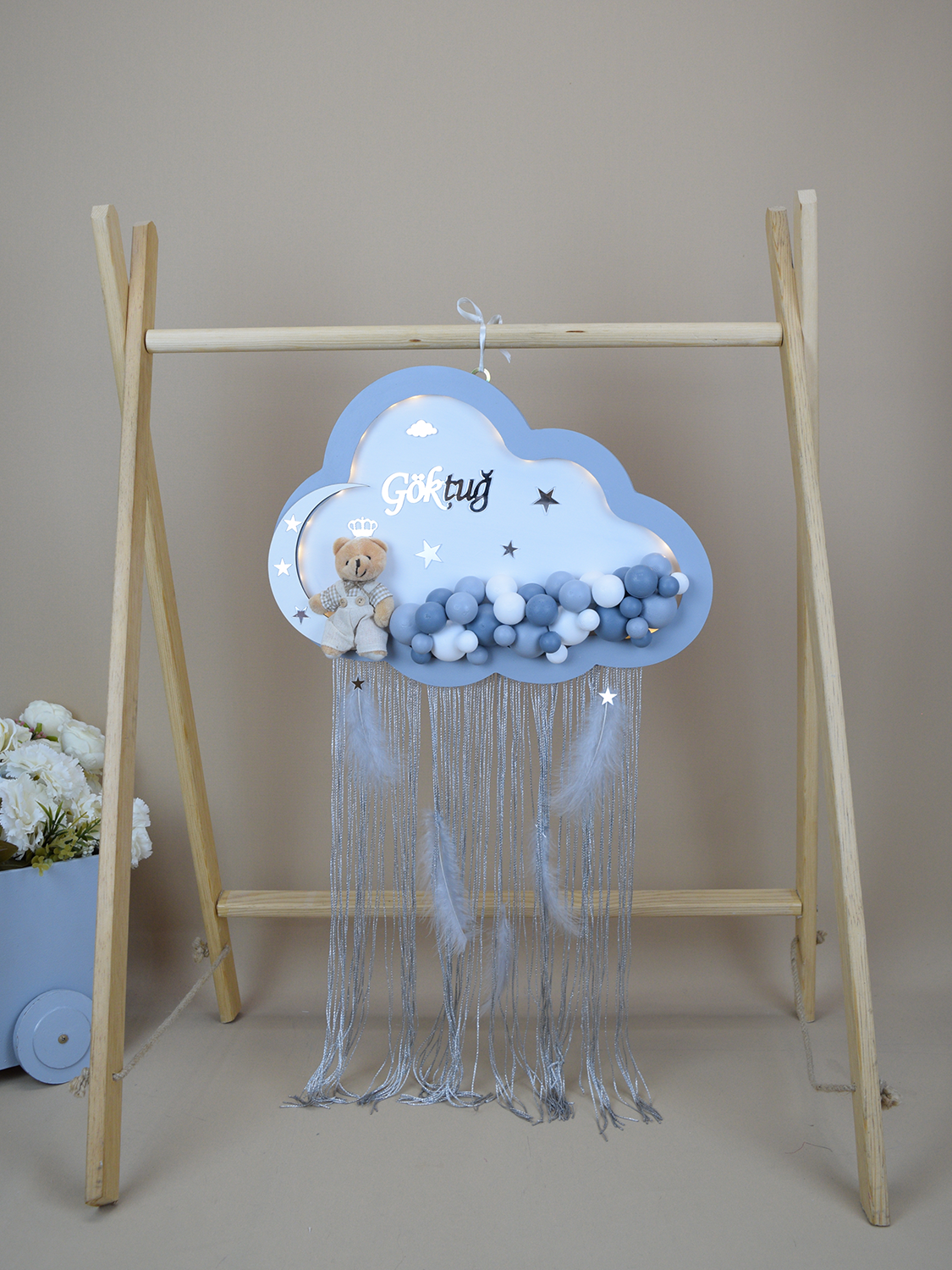 Ana Kuzusu İsme Özel Ahşap Bulut Kapı Süsü Püsküllü 45 Cm 1KPP60