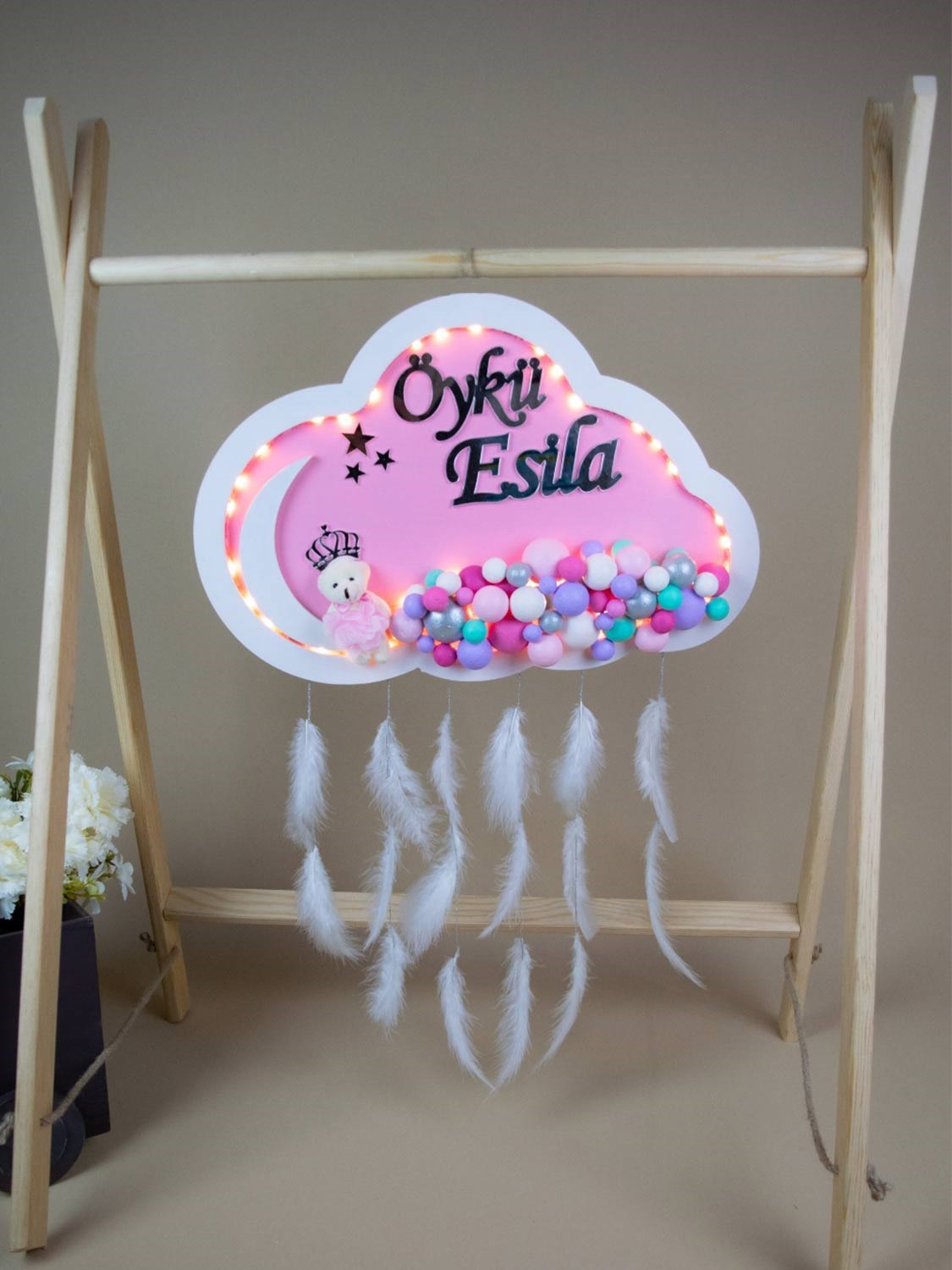 Ana Kuzusu İsme Özel Ahşap Bulut Kapı Süsü 1KPL48