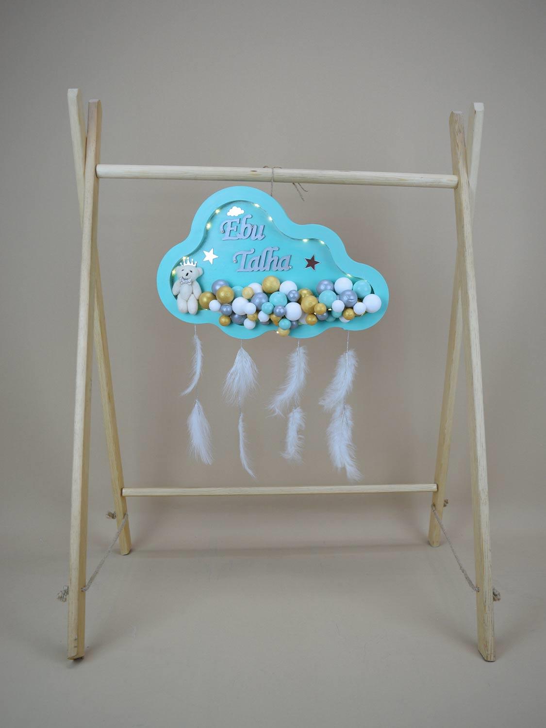 Ana Kuzusu İsme Özel Ahşap Ledli  Bulut Kapı Süsü 1KPL68