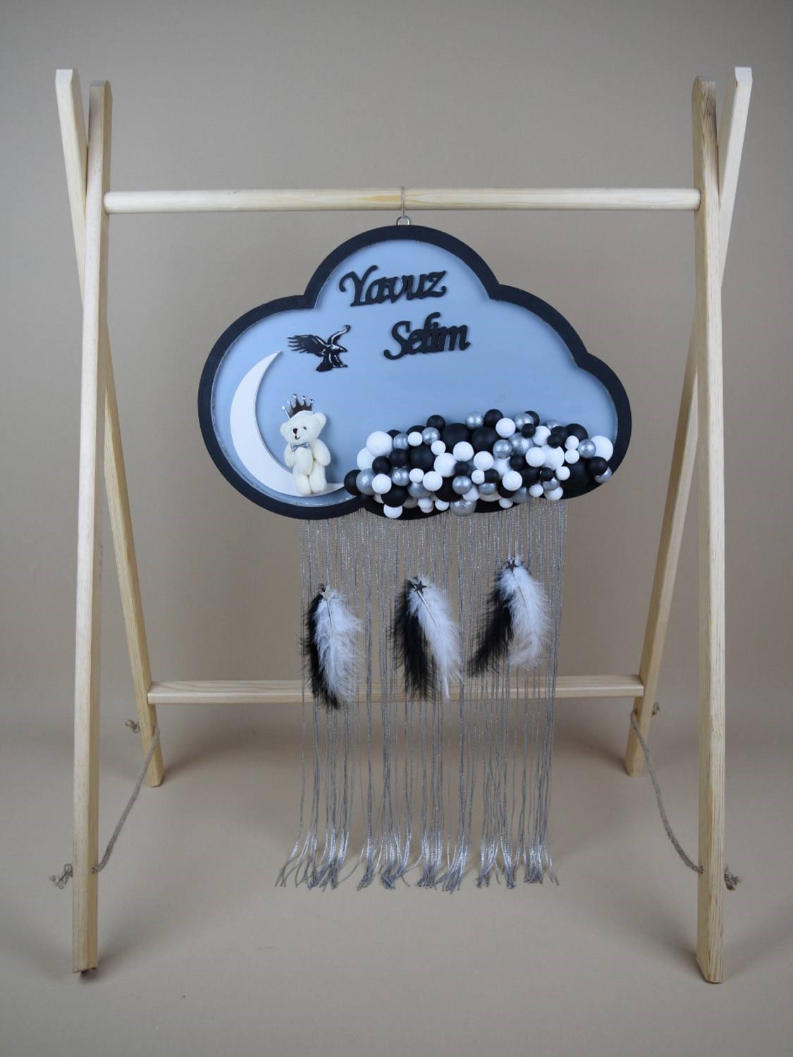 Ana Kuzusu İsme Özel Ahşap Ledli  Bulut Kapı Süsü 1KPL39