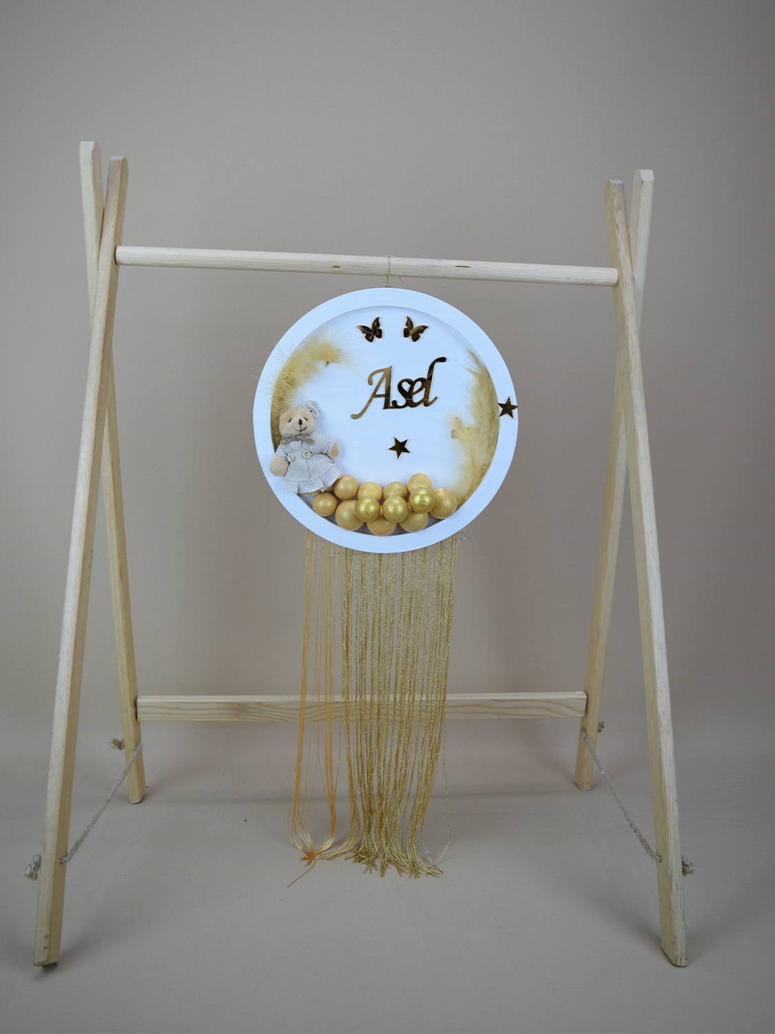 Ana Kuzusu İsme Özel Ahşap Ledsiz  Yuvarlak  Kapı Süsü Püskül Detay 1KPY68