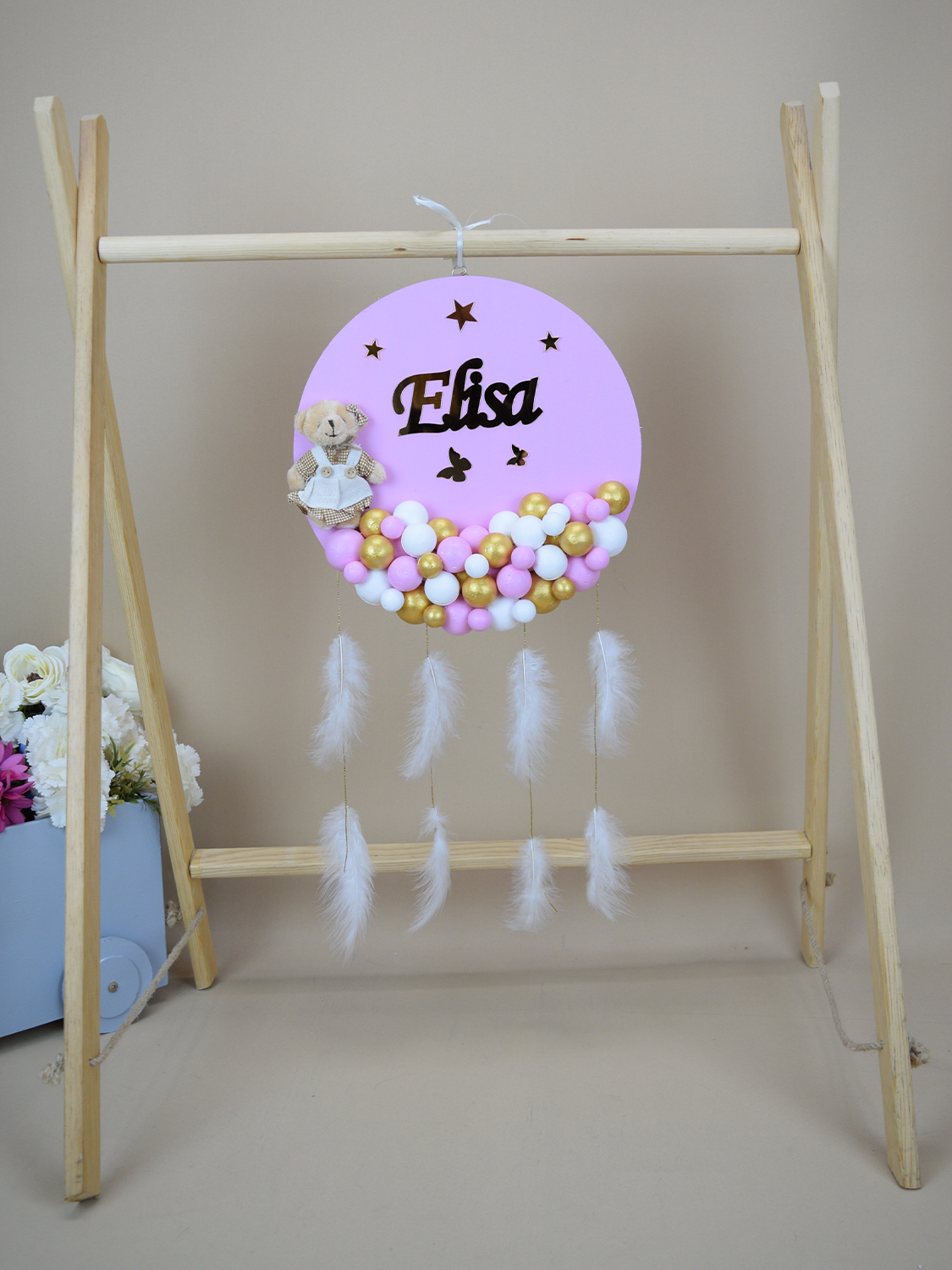 Ana Kuzusu İsme Özel Ahşap Yuvarlak  Kapı Süsü 1KMB82