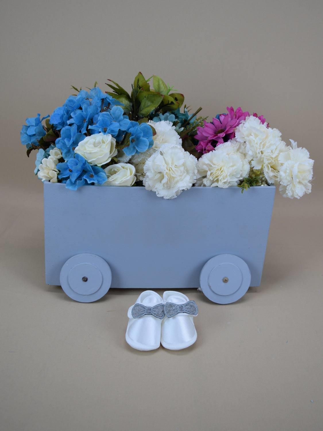 Ana Kuzusu İsme Özel Hastane Çıkışı Bebek Patiği Keçe Gri Fiyonk 