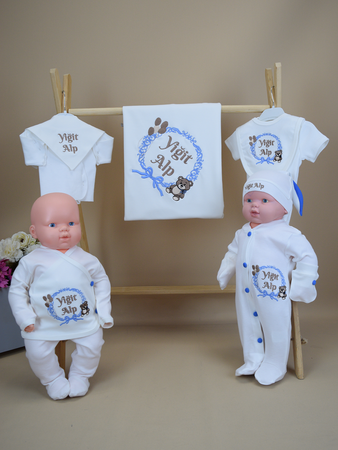 Ana Kuzusu İsme Özel Nakış Hastane Çıkışı   Panda Desen Tavşanlı Set 10PDD60