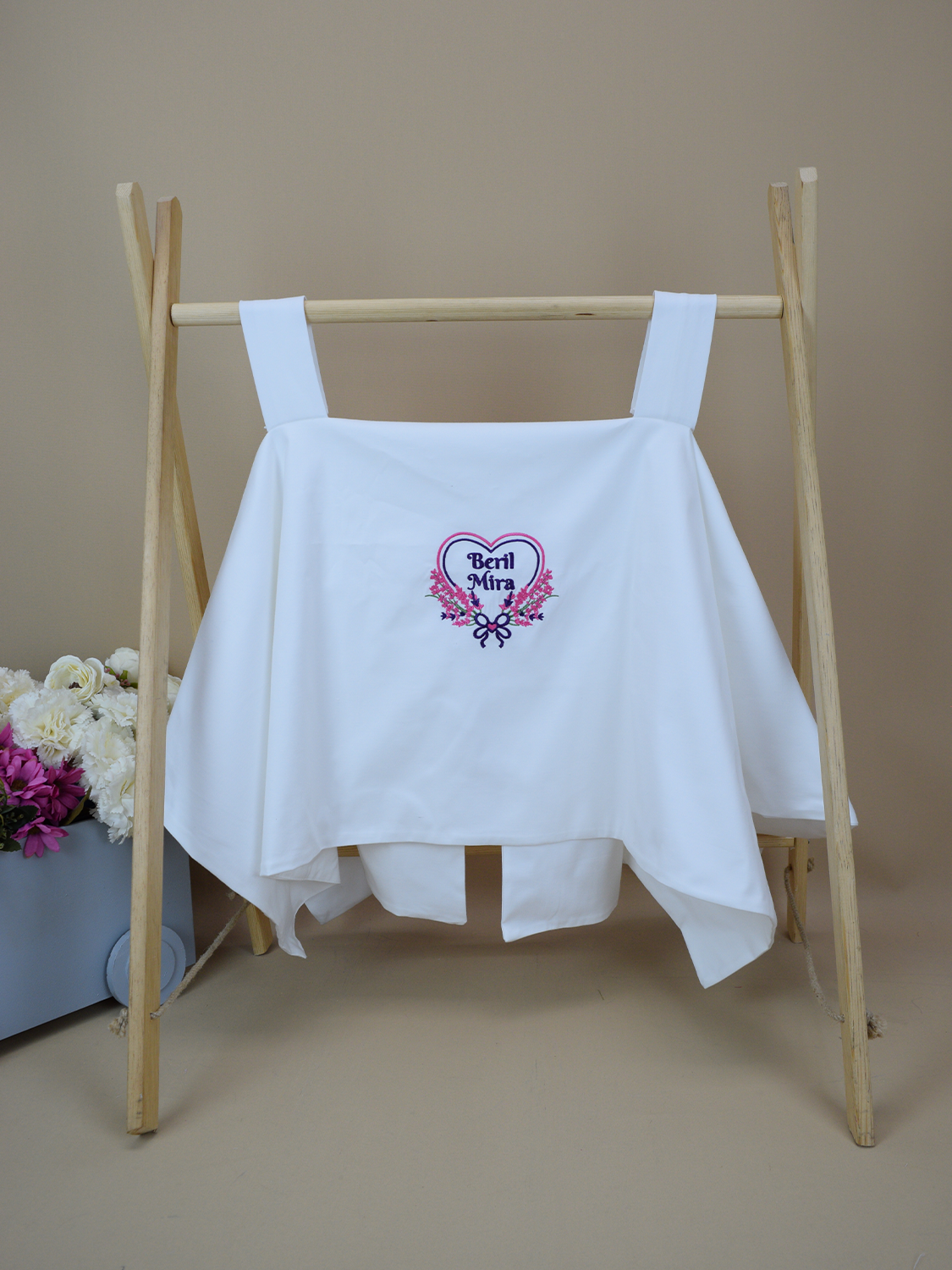 Ana Kuzusu İsme Özel Puset Örtüsü Nakışlı Kalp  Desen 3APS120