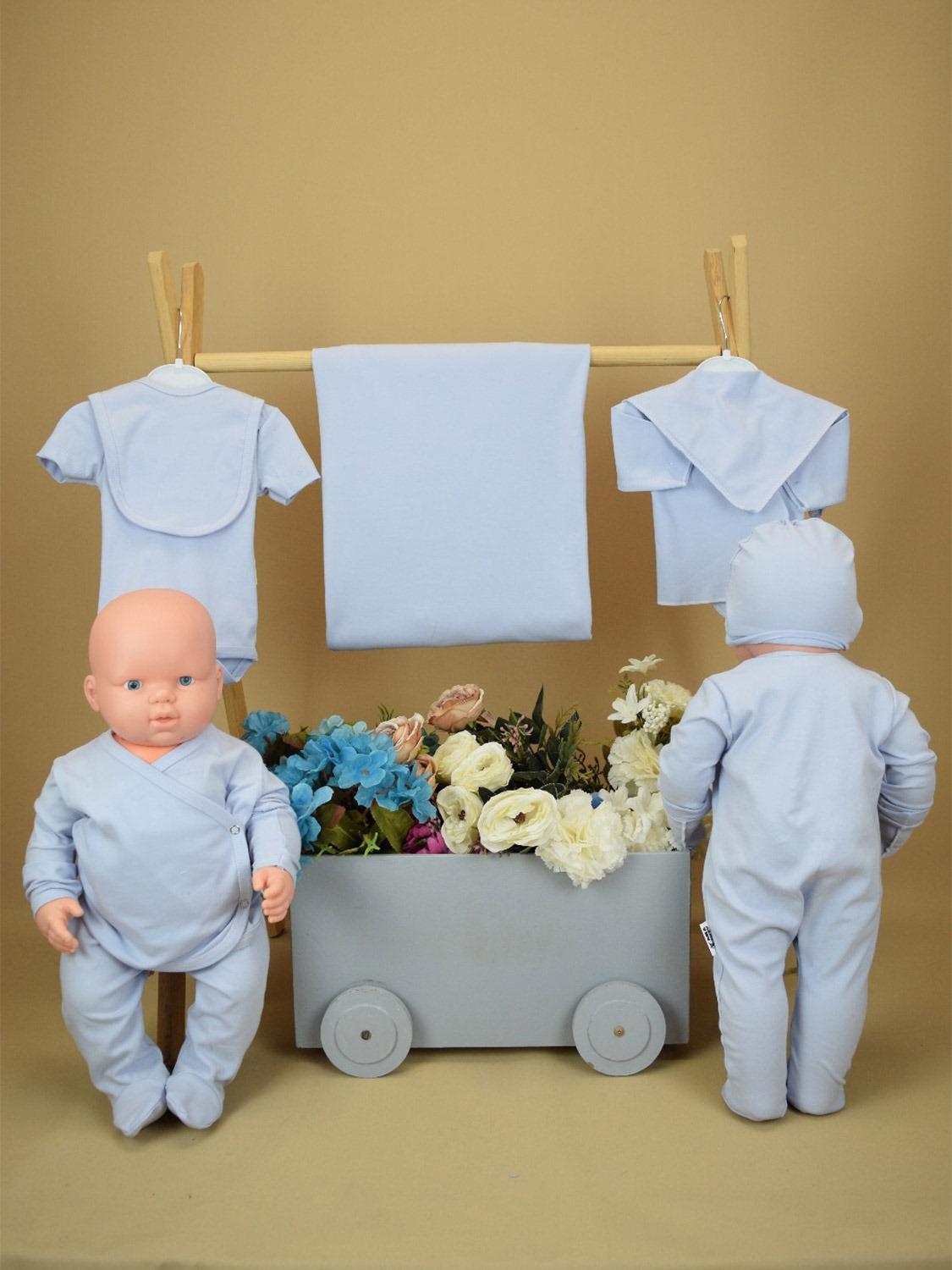 Anakuzusu Unısex  10 Parça Hastane Çıkışı Zıbın Seti Organik Pamuk  Bebe Mavisi  Rengi