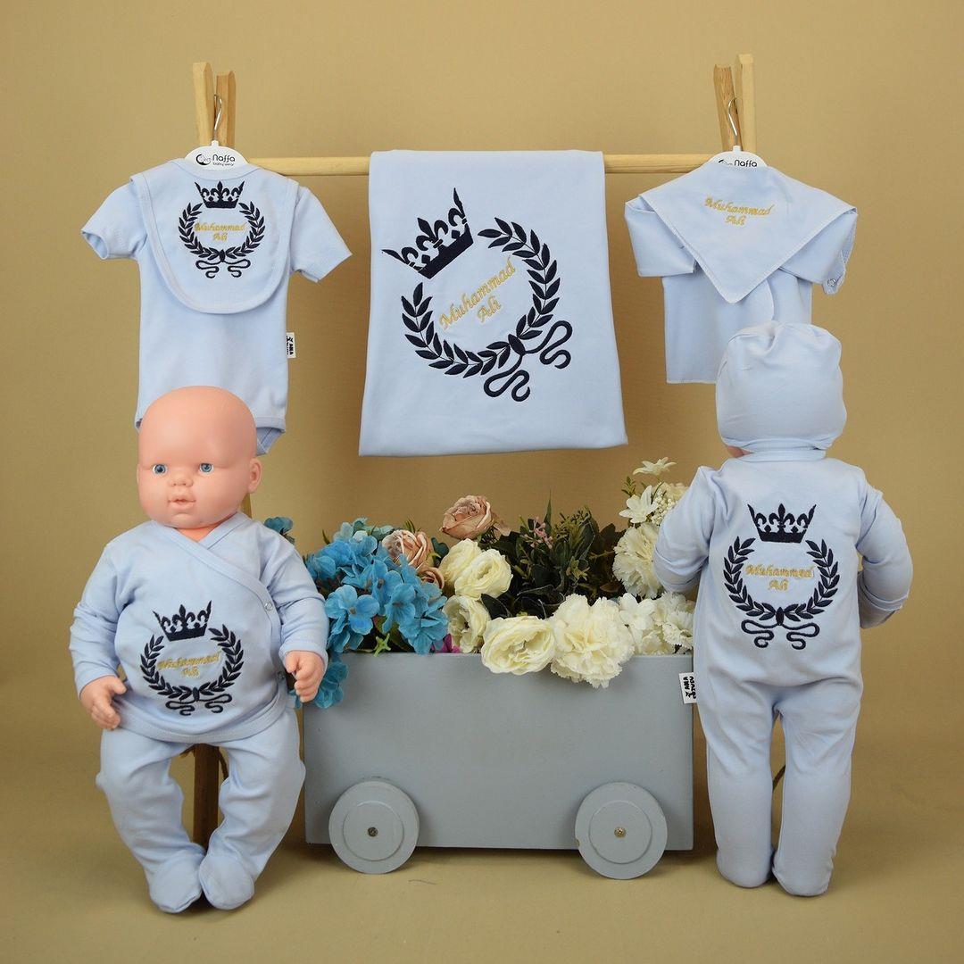 Anakuzusu Unısex  10 Parça Hastane Çıkışı Zıbın Seti Organik Pamuk  Bebe Mavisi  Rengi