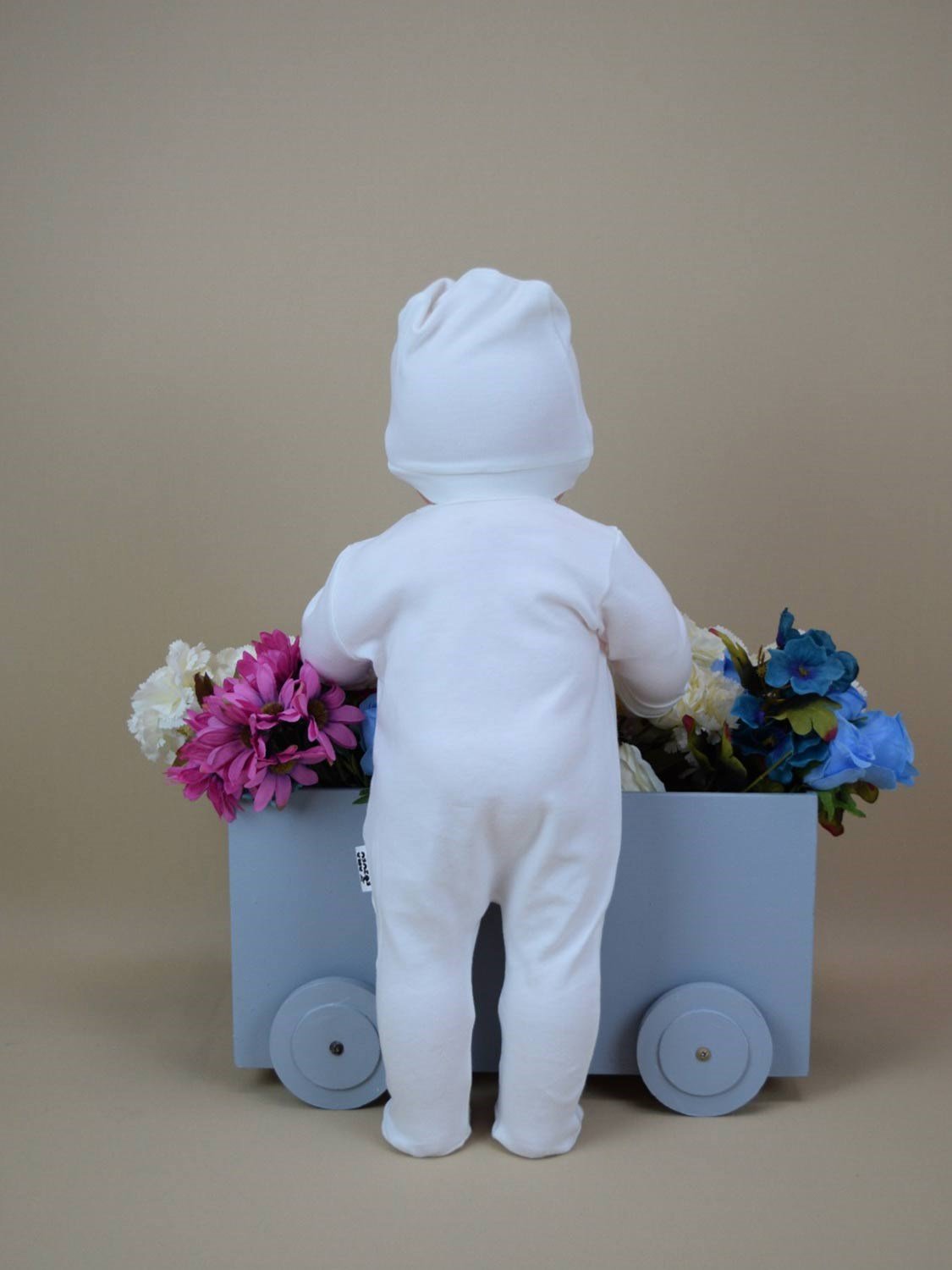 Anakuzusu Unısex  3 Parça tulum Zıbın Seti Organik Pamuk  Ekru Rengi