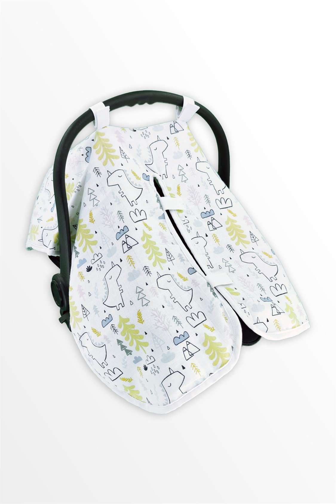 İçi Pikeli Organik Müslin Puset Örtüsü - Sarı Dinozor