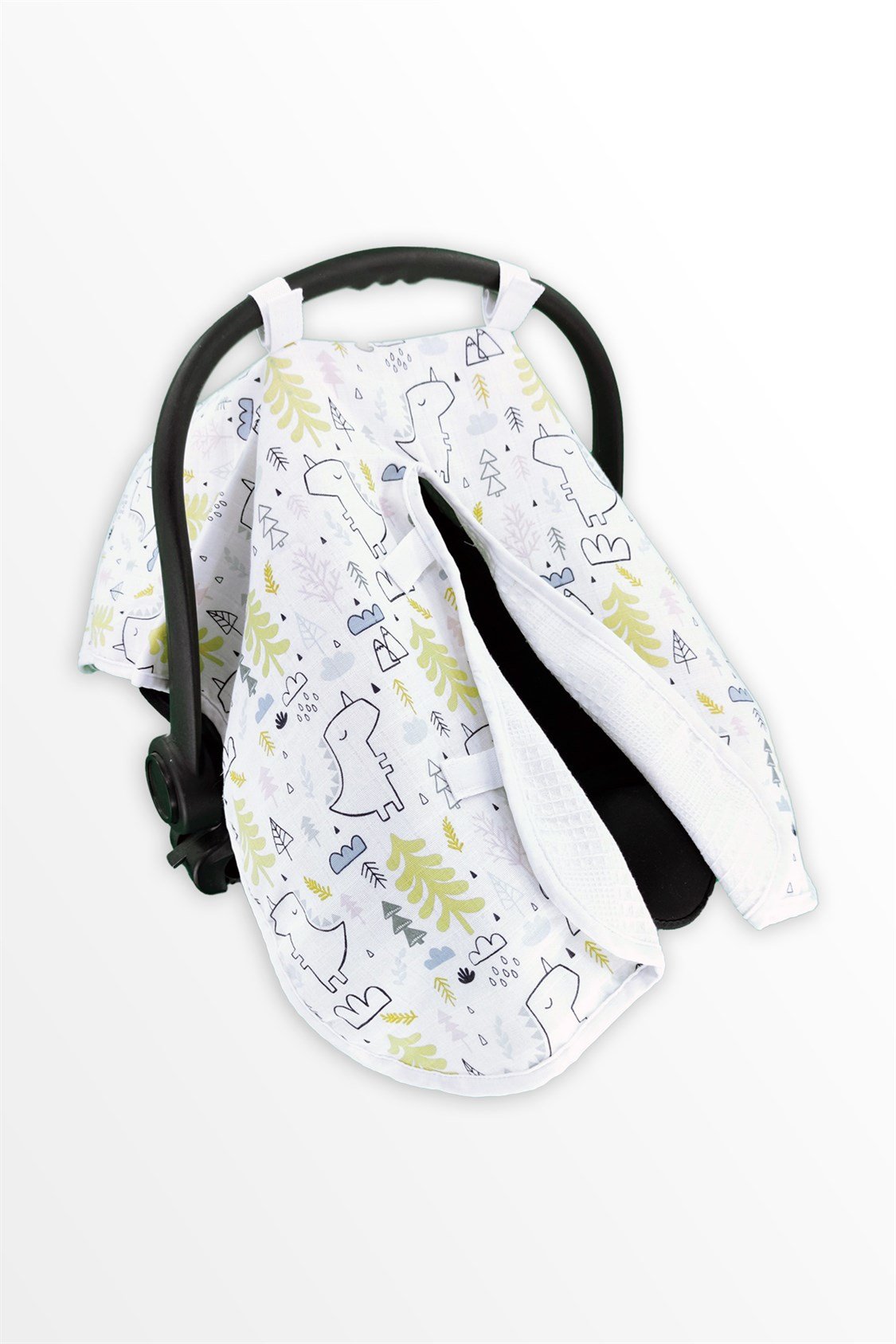 İçi Pikeli Organik Müslin Puset Örtüsü - Sarı Dinozor