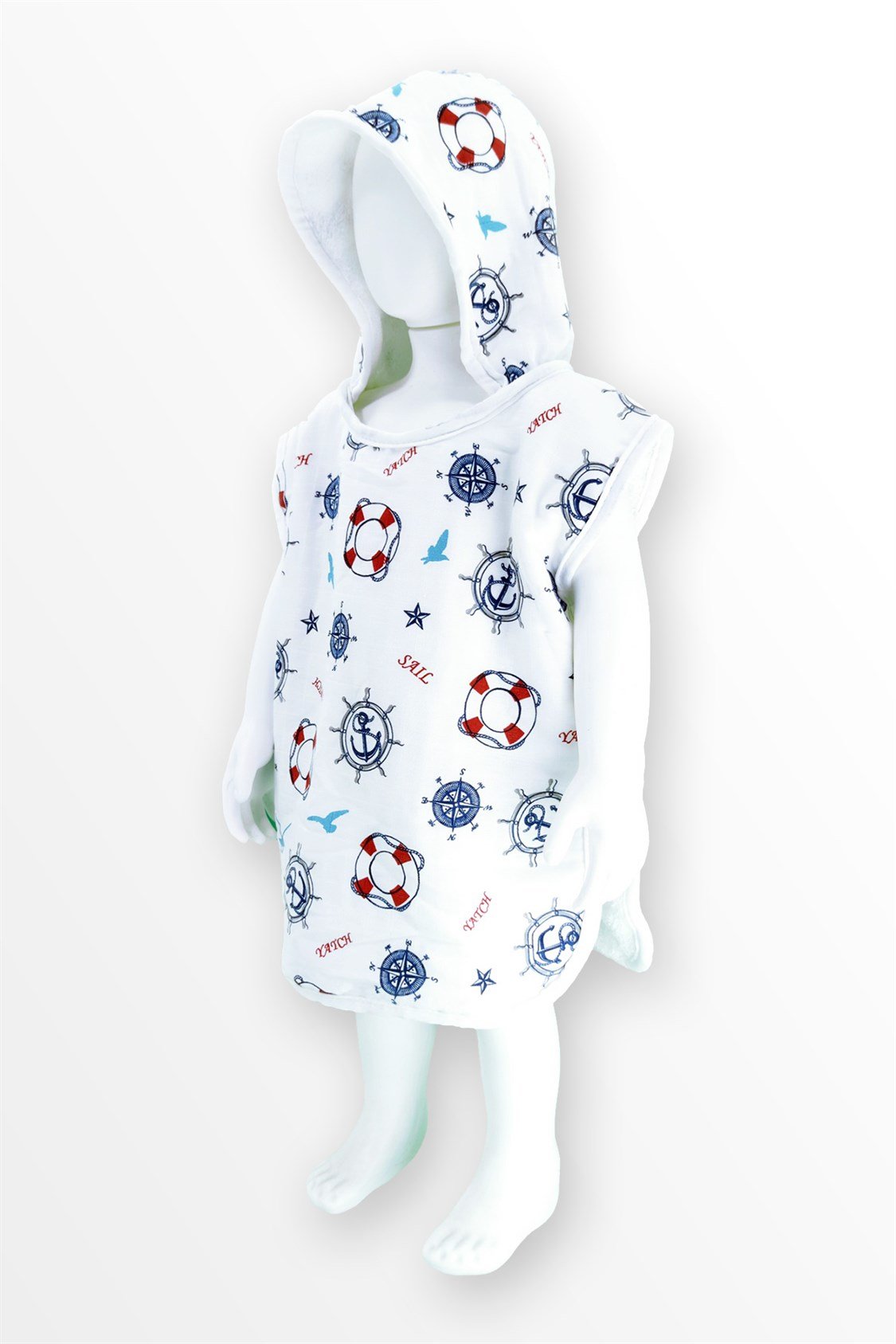 Organik Pamuk Müslin İçi Havlulu Panço - Harika Marine