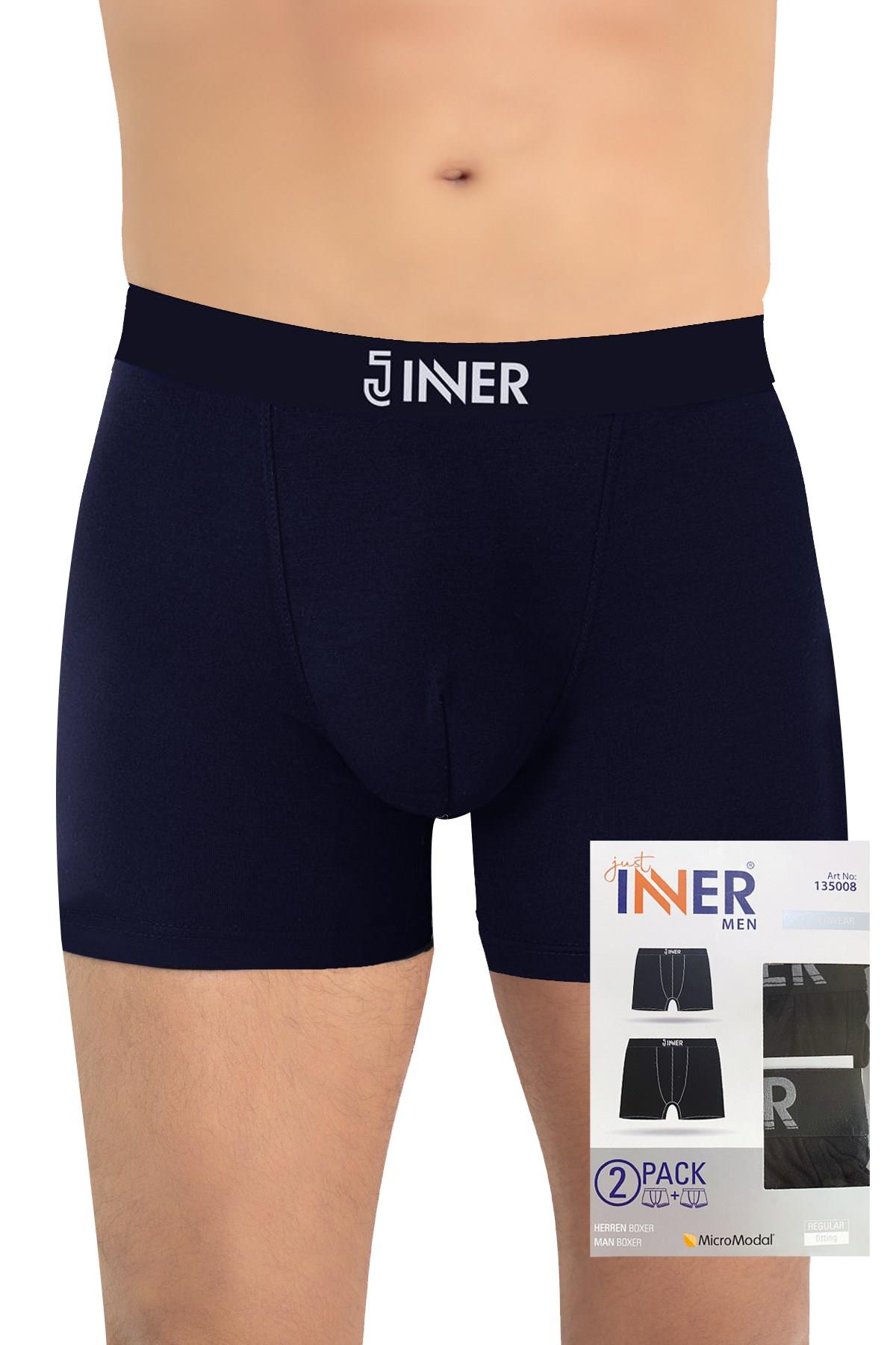 Just Inner 2'li Erkek Boxer Logo Lastikli Kutulu (%96 Micro Modal - %4 Elastan)