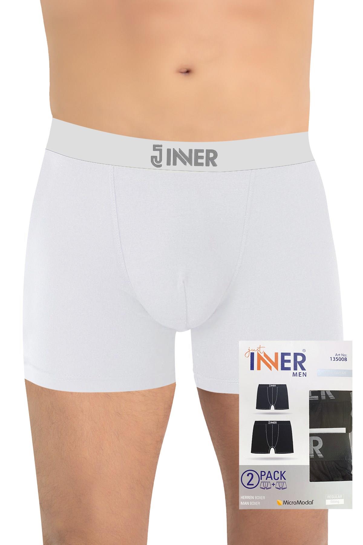 Just Inner 2'li Erkek Boxer Logo Lastikli Kutulu (%96 Micro Modal - %4 Elastan)