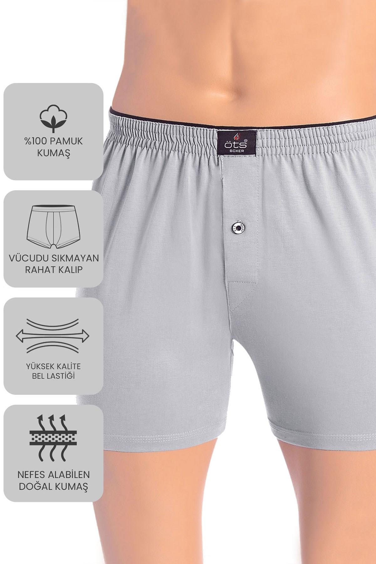 Öts 6'lı Erkek Boxer Düğmeli, Süprem Kumaş (%100 Pamuk)