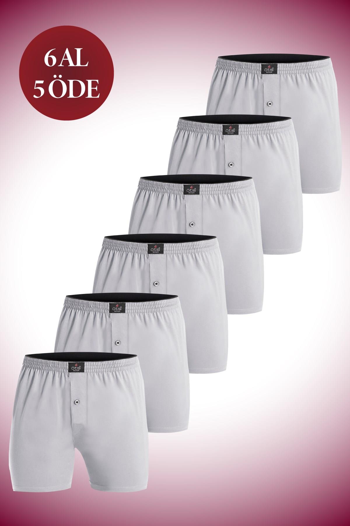 Öts 6'lı Erkek Boxer Düğmeli, Süprem Kumaş (%100 Pamuk)