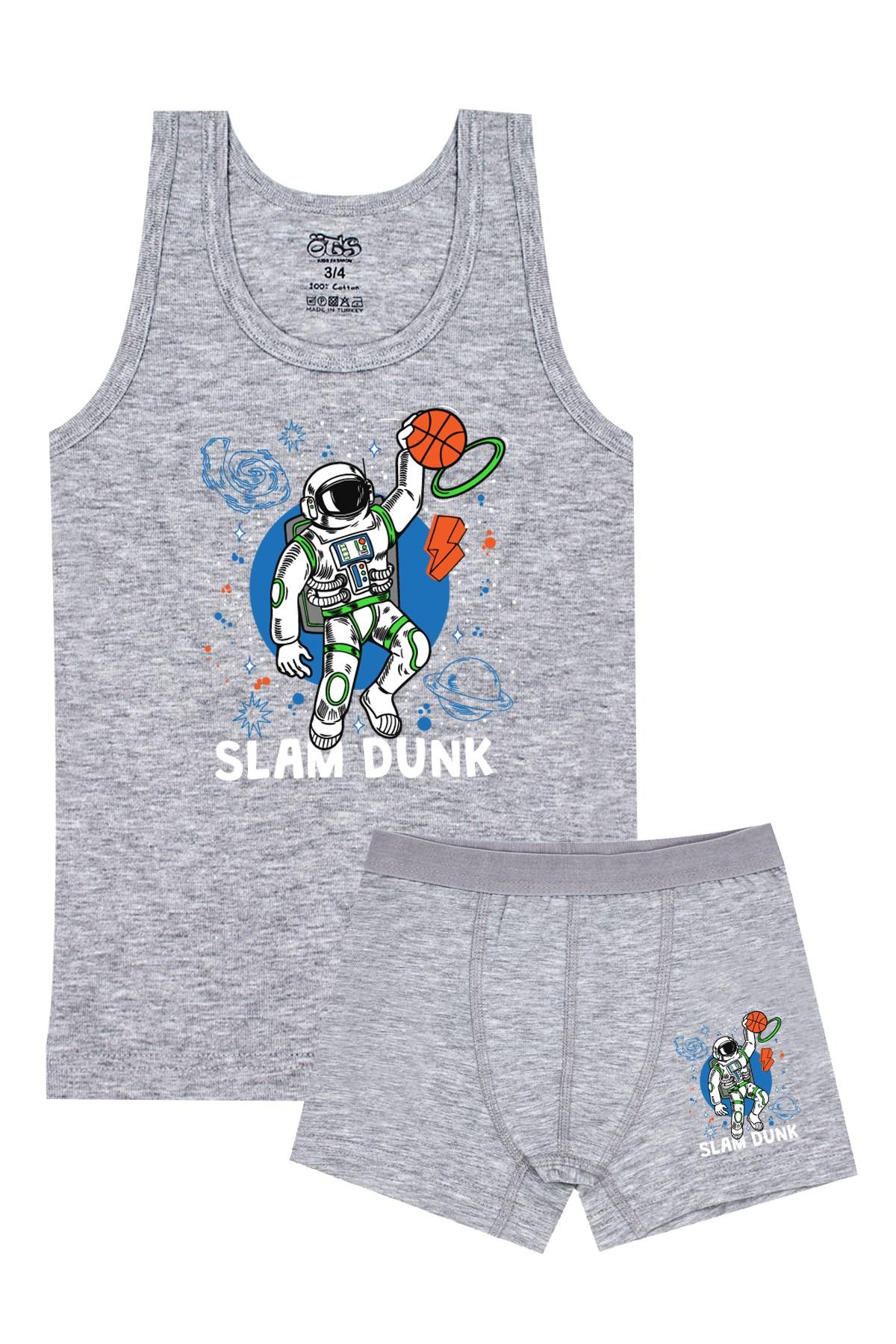 Öts Erkek Çocuk Atlet Boxer Likralı Gri Uzay (%96 Pamuk - %4 Elastan)
