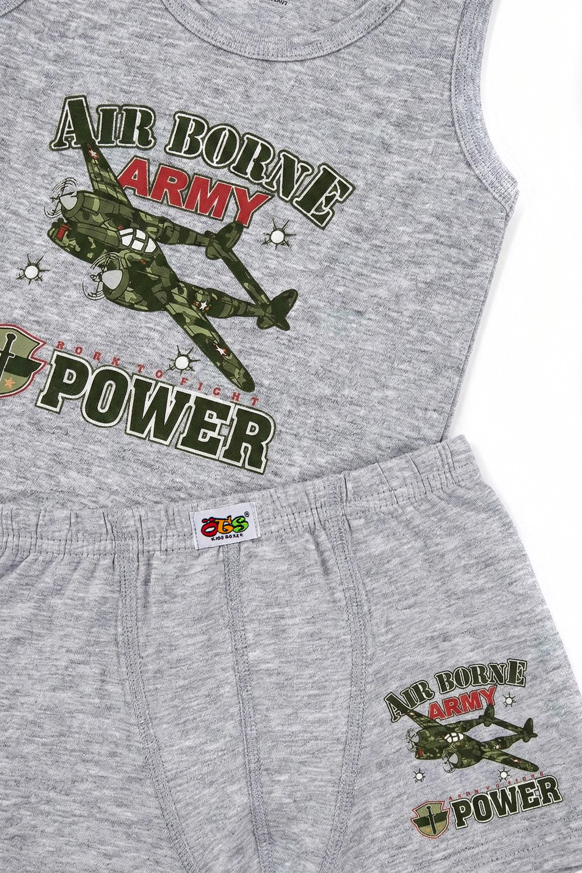 Öts Erkek Çocuk Atlet Boxer Likralı Gri Fighter (%96 Pamuk - %4 Elastan)