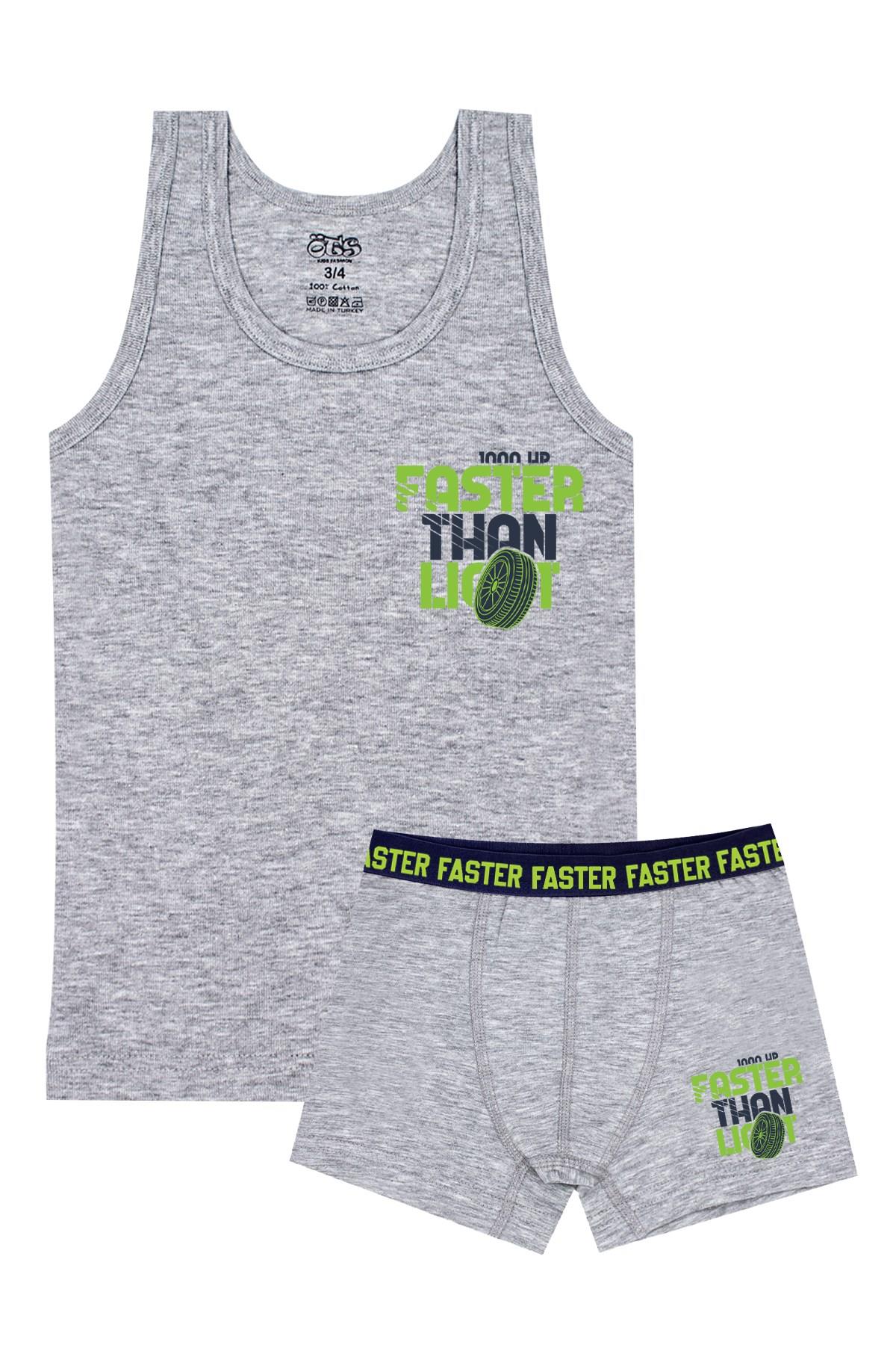 Öts Erkek Çocuk Atlet Boxer Likralı Gri Faster (%96 Pamuk - %4 Elastan)