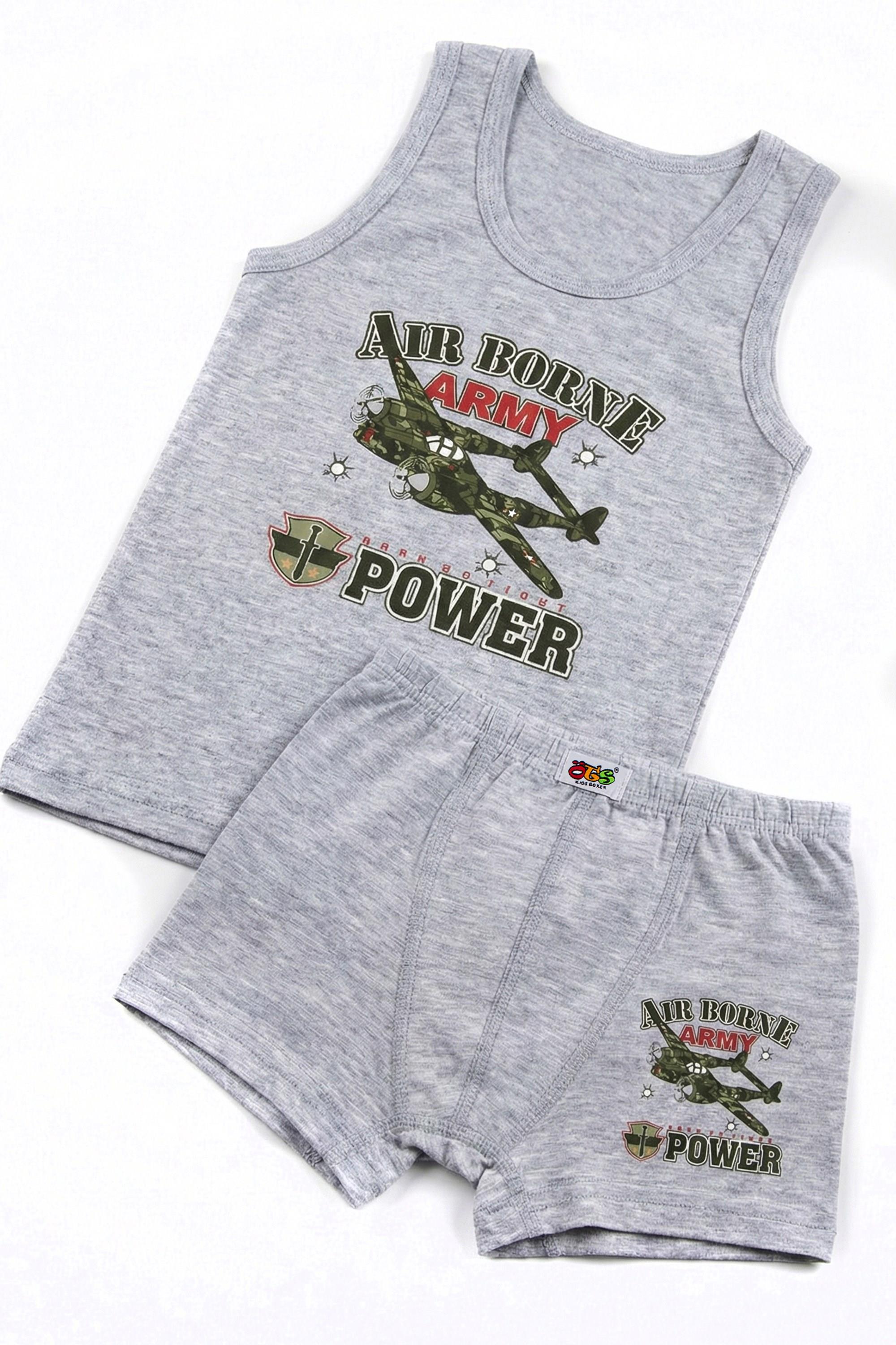 Öts Erkek Çocuk Atlet Boxer Likralı Gri Fighter (%96 Pamuk - %4 Elastan)