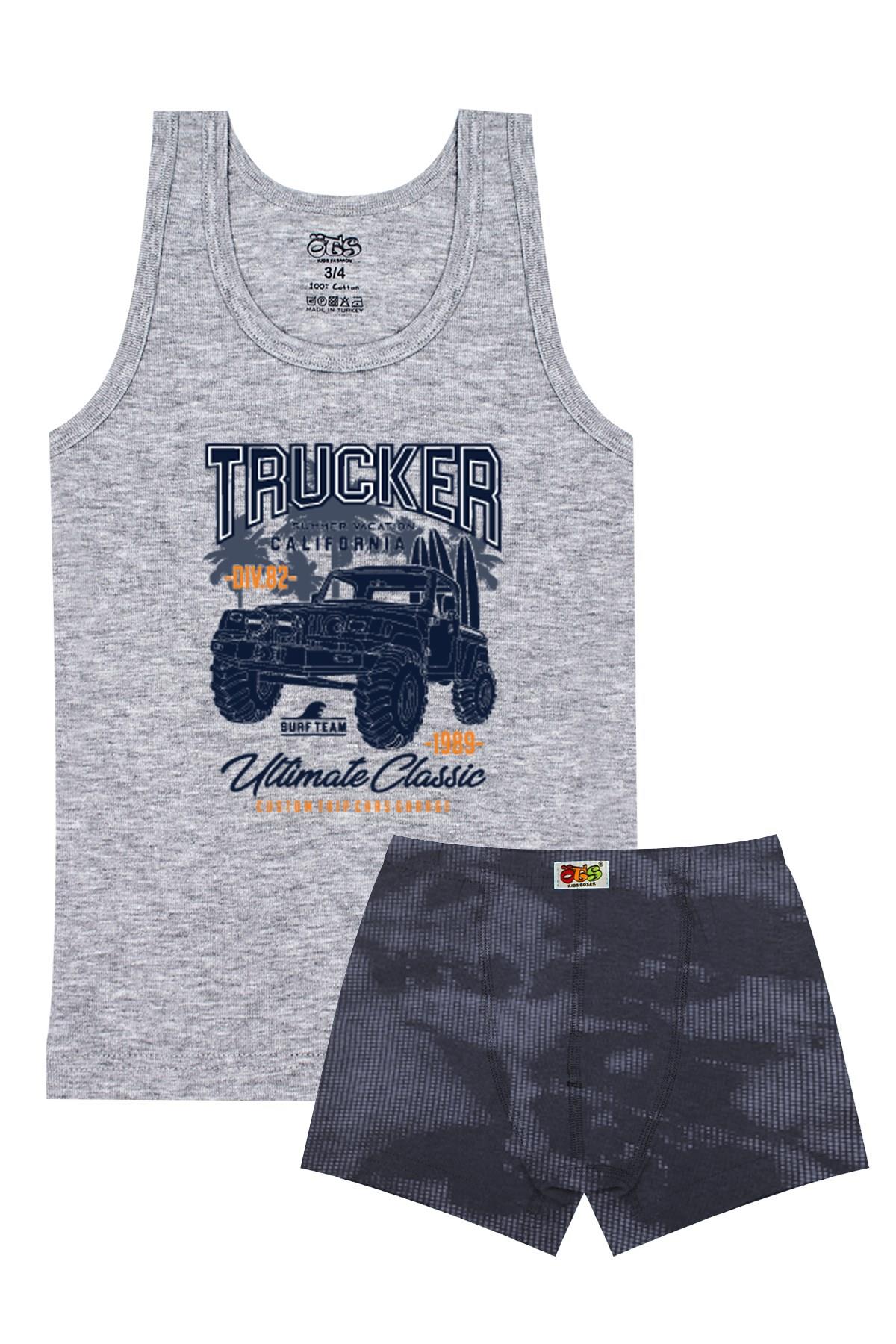 Öts Erkek Çocuk Atlet Boxer Likralı Gri Trucker (%96 Pamuk - %4 Elastan)