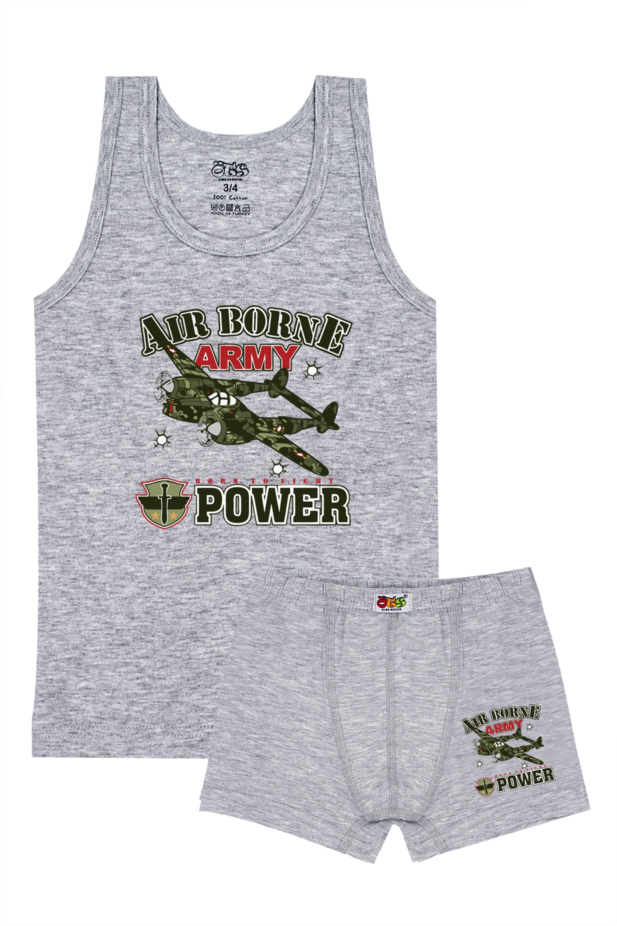 Öts Erkek Çocuk Atlet Boxer Likralı Gri Fighter (%96 Pamuk - %4 Elastan)