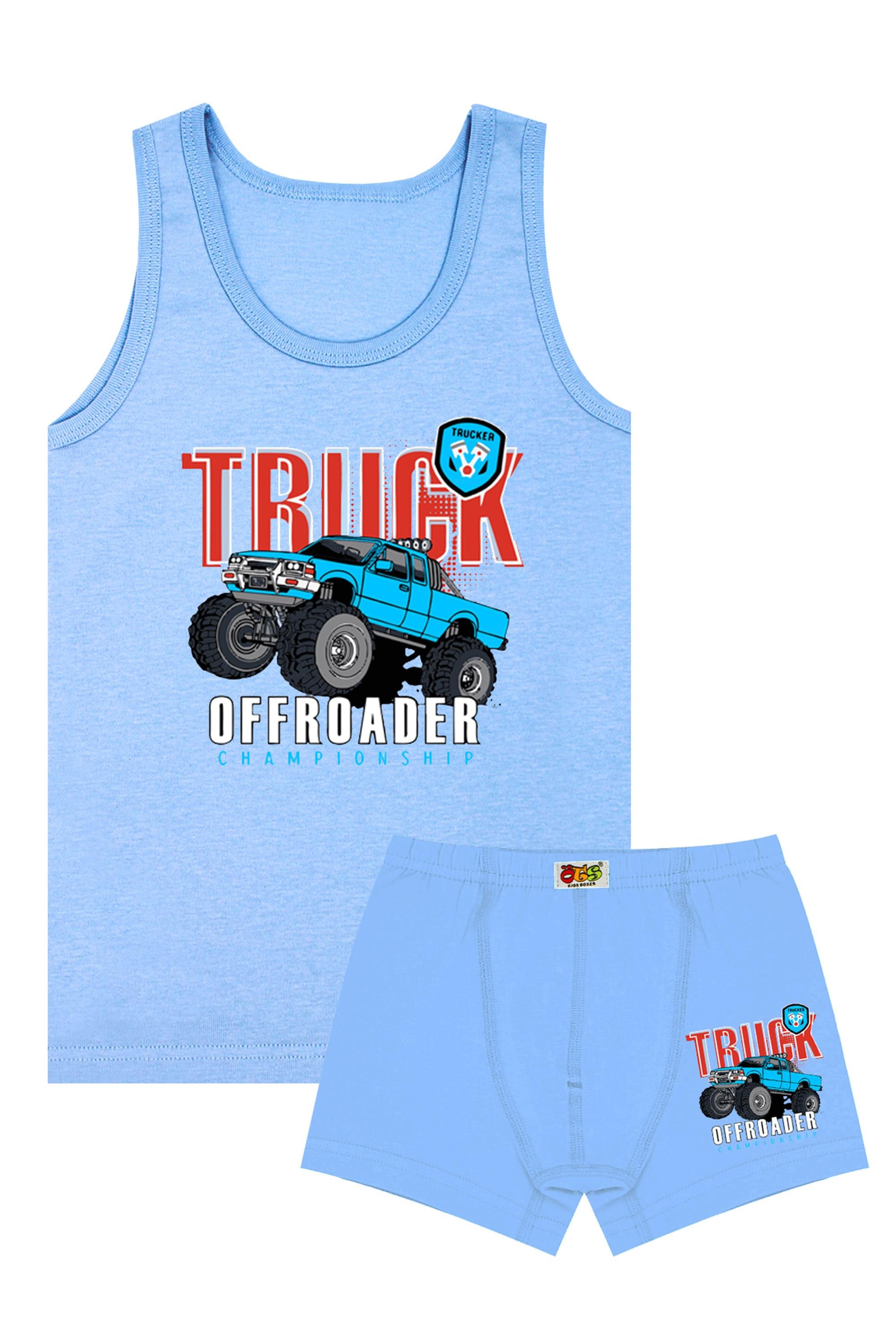 Öts Erkek Çocuk Atlet Boxer Likralı Mavi Monster (%96 Pamuk - %4 Elastan)