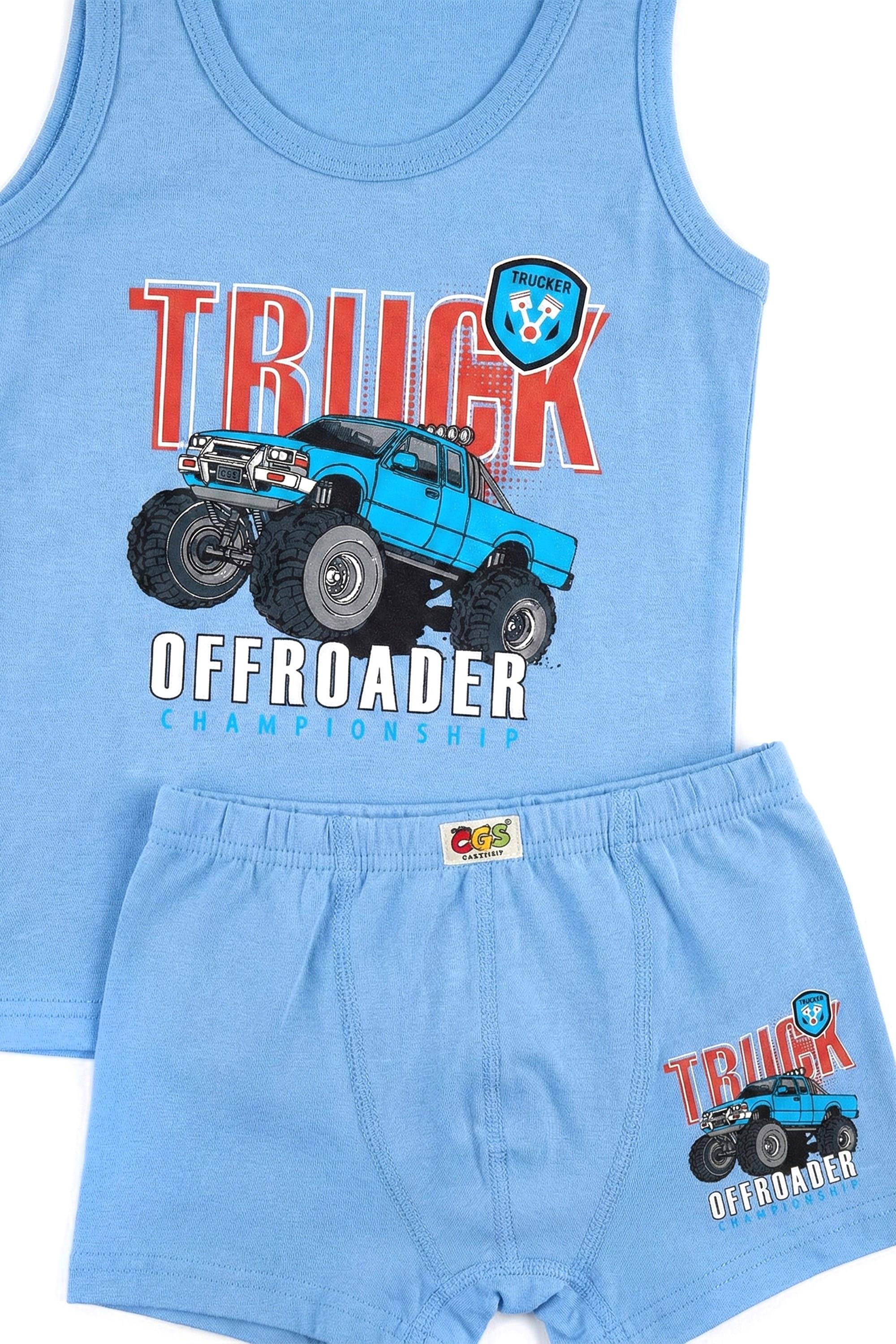 Öts Erkek Çocuk Atlet Boxer Likralı Mavi Monster (%96 Pamuk - %4 Elastan)