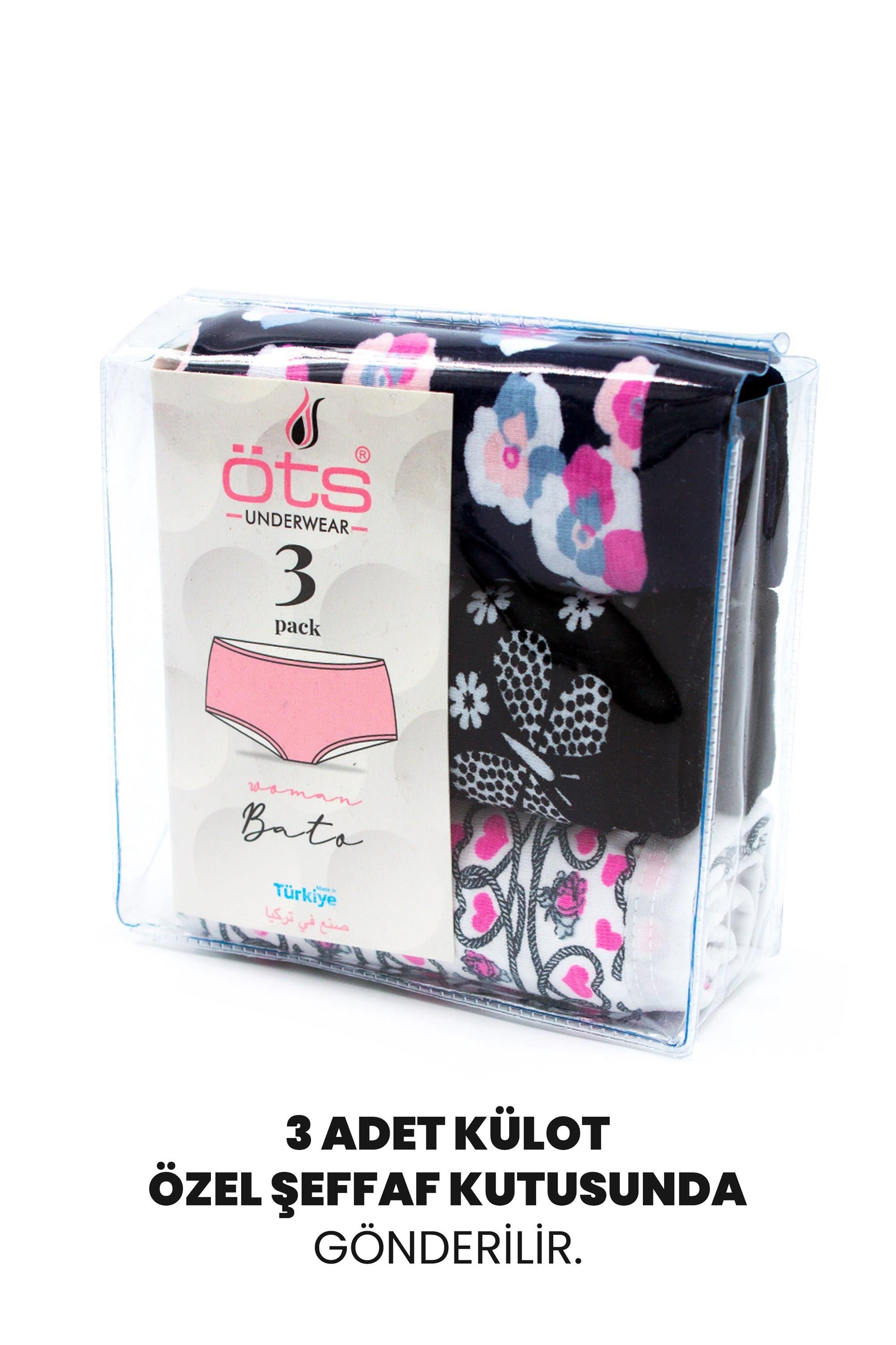 Öts Kadın Külot 3'lü Paket, Bato, Yüksek Bel Külot, High Cut (%96 Pamuk - %4 Elastan)