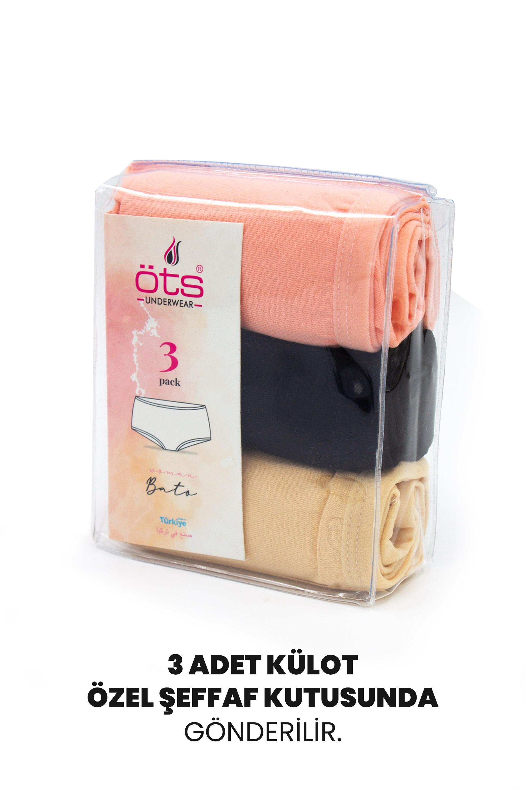 Öts Kadın Külot 3'lü Paket, Bato, Yüksek Bel Külot, High Cut (%96 Pamuk - %4 Elastan)