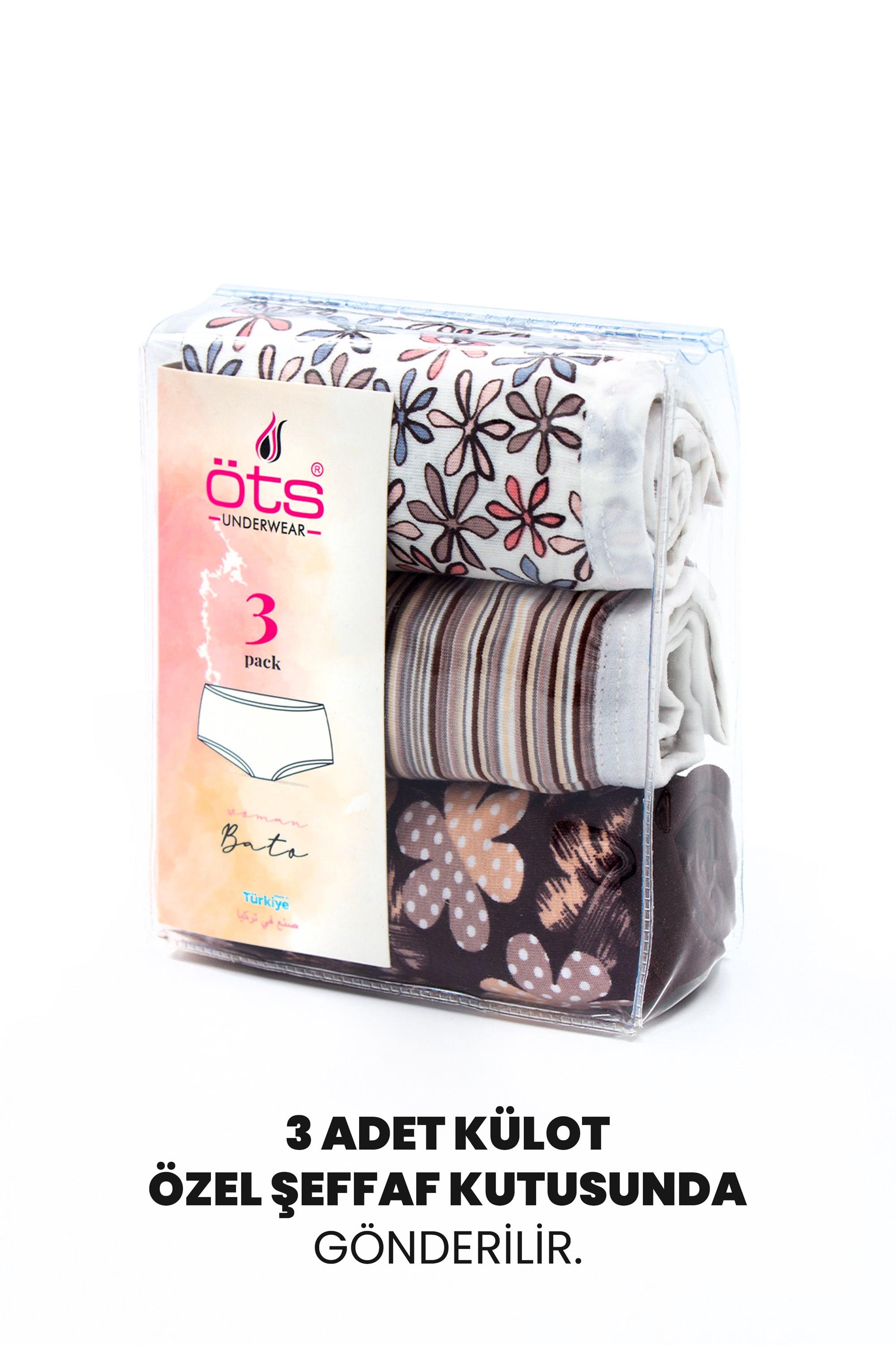 Öts Kadın Külot 3'lü Paket, Bato, Yüksek Bel Külot, High Cut (%96 Pamuk - %4 Elastan)