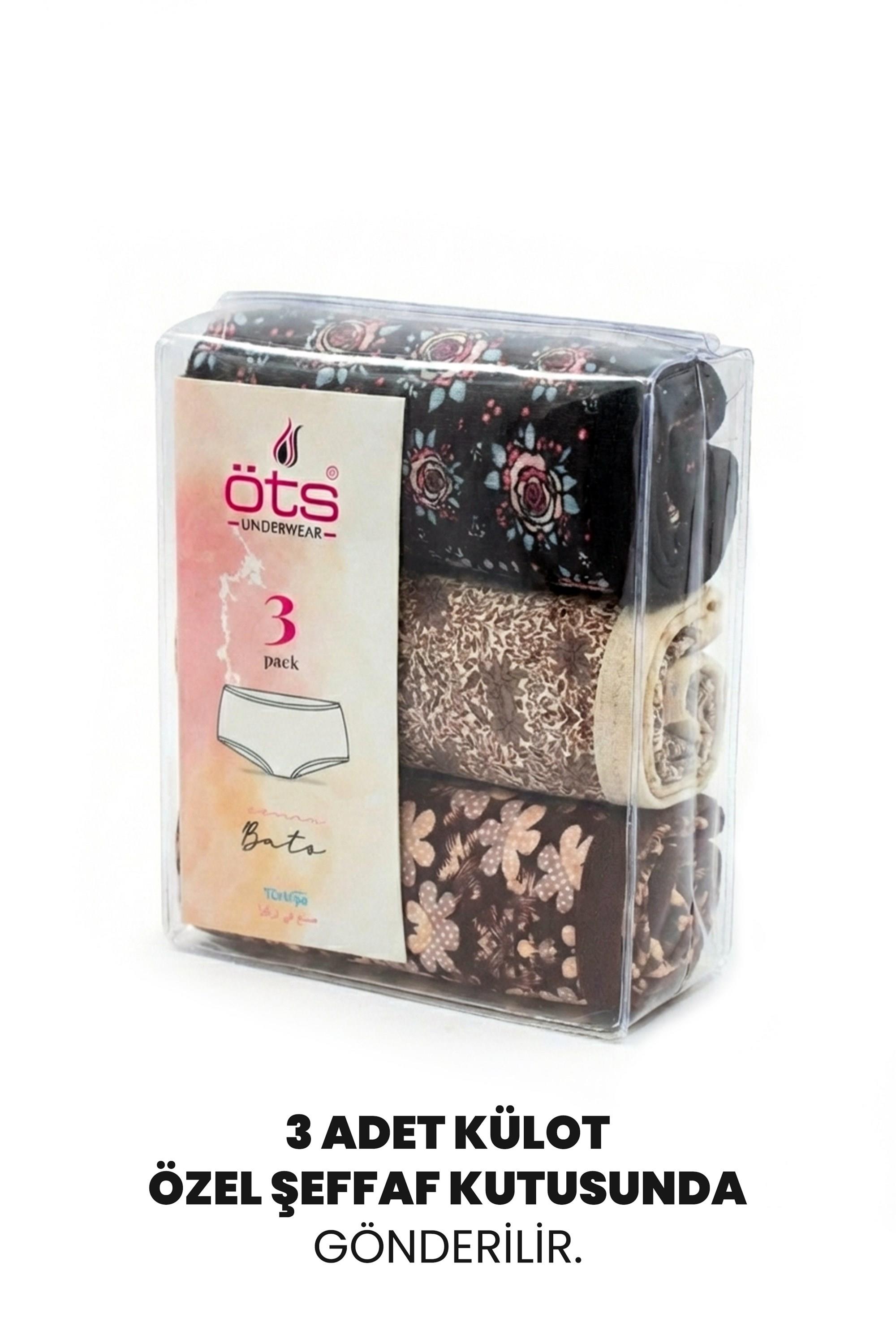 Öts Kadın Külot 3'lü Paket, Bato, Yüksek Bel Külot, High Cut (%96 Pamuk - %4 Elastan)