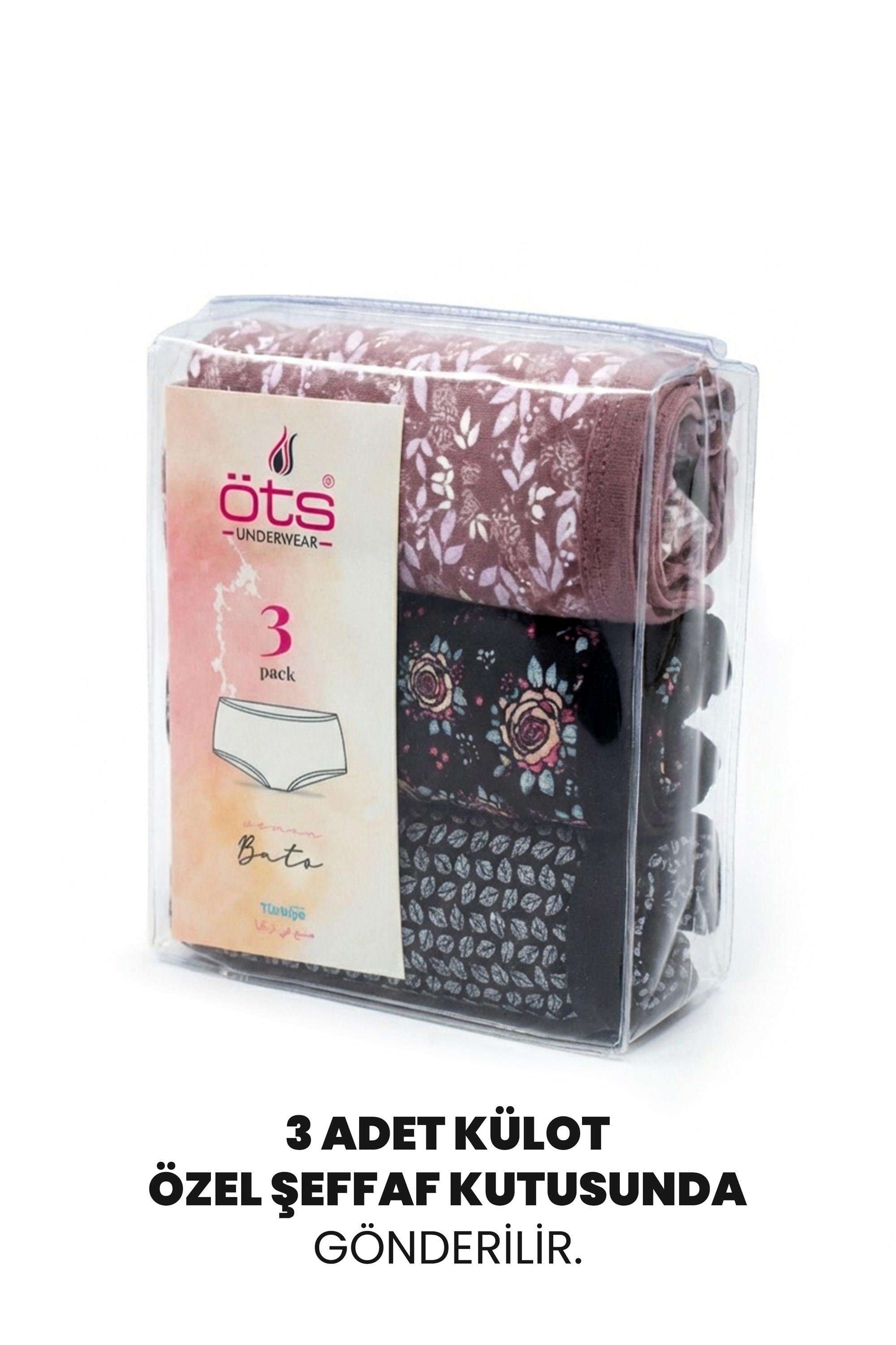 Öts Kadın Külot 3'lü Paket, Bato, Yüksek Bel Külot, High Cut (%96 Pamuk - %4 Elastan)