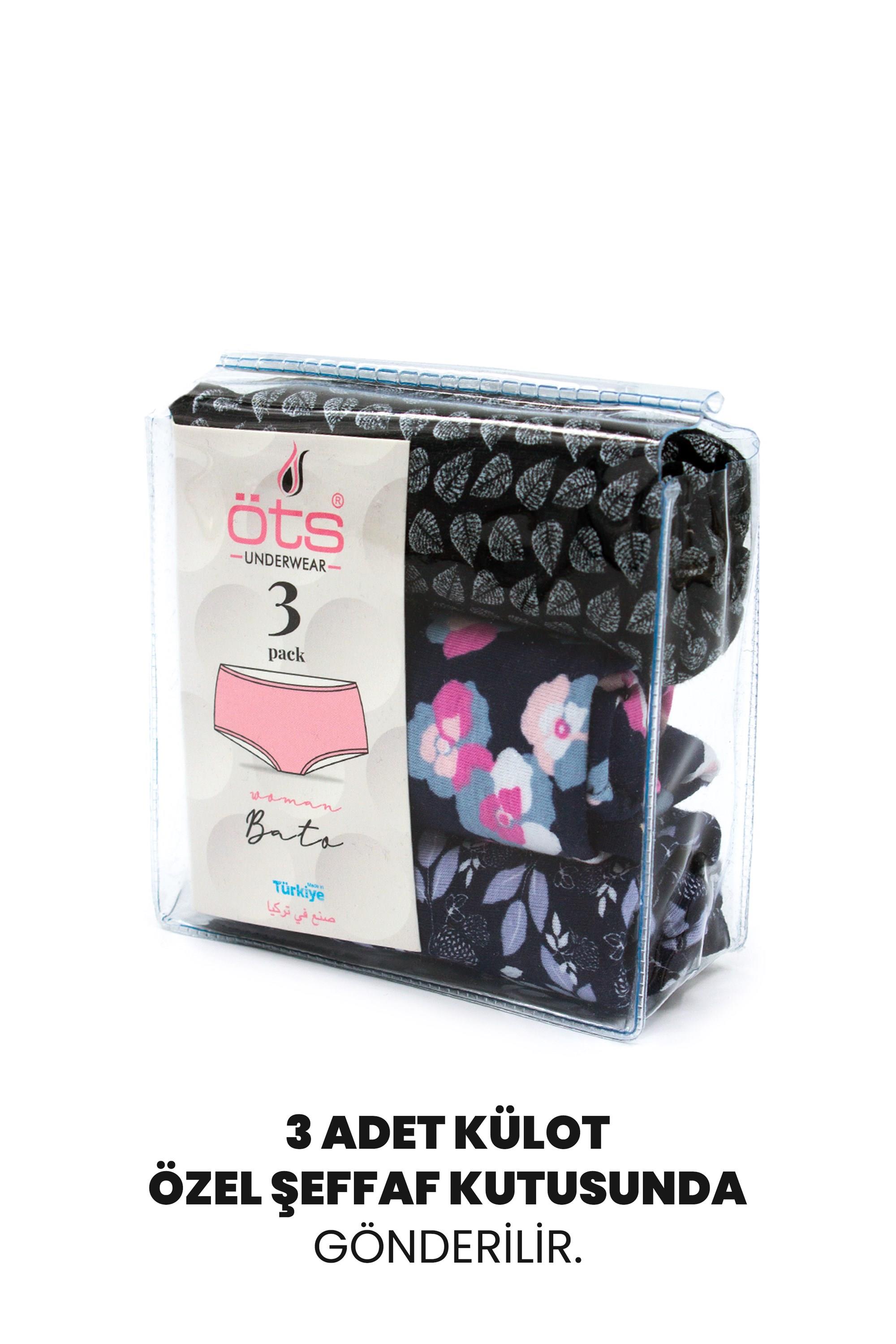 Öts Kadın Külot 3'lü Paket, Bato, Yüksek Bel Külot, High Cut (%96 Pamuk - %4 Elastan)
